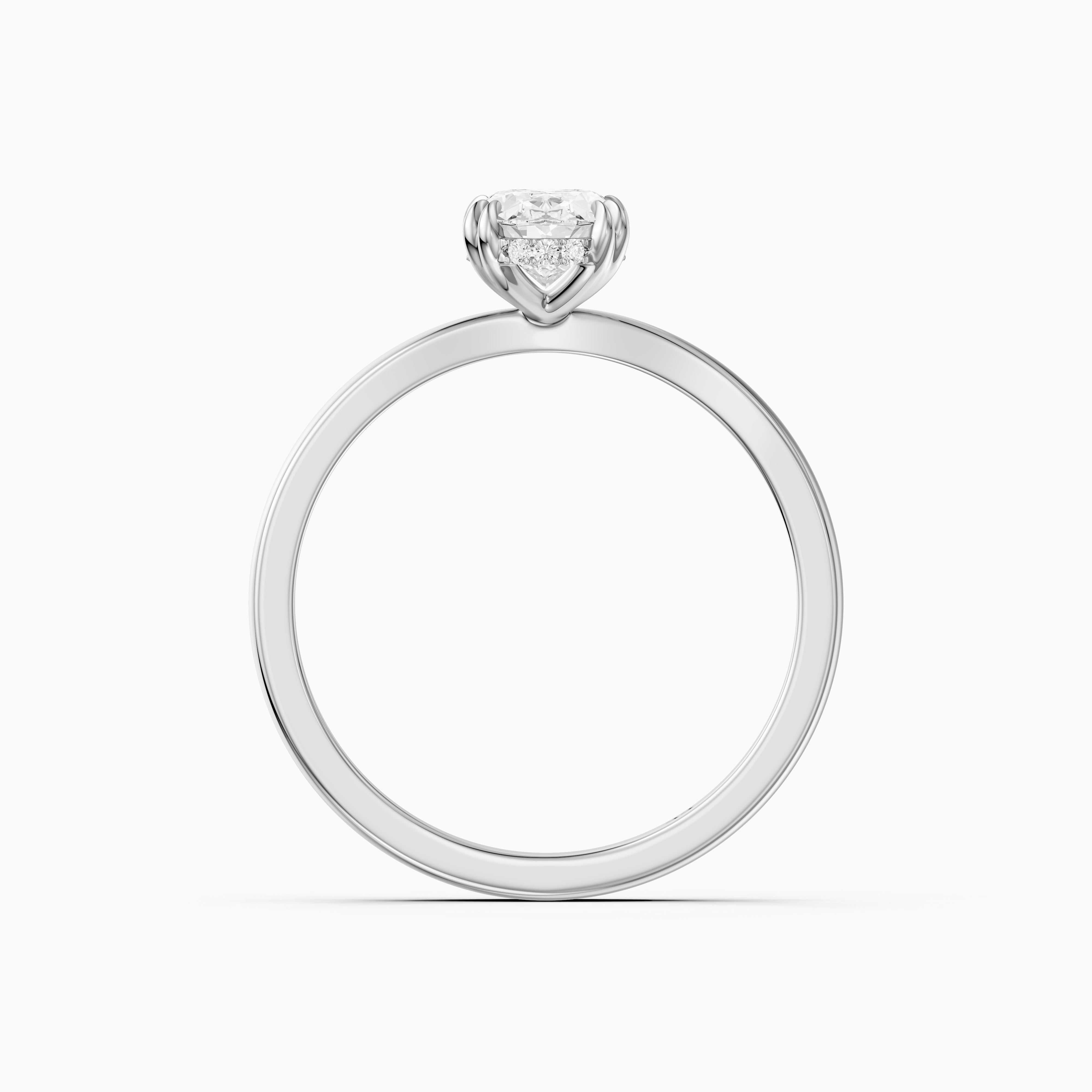 Jamie Oval Hidden Halo Moissanite Diamond Ring with Double Claw Prongs