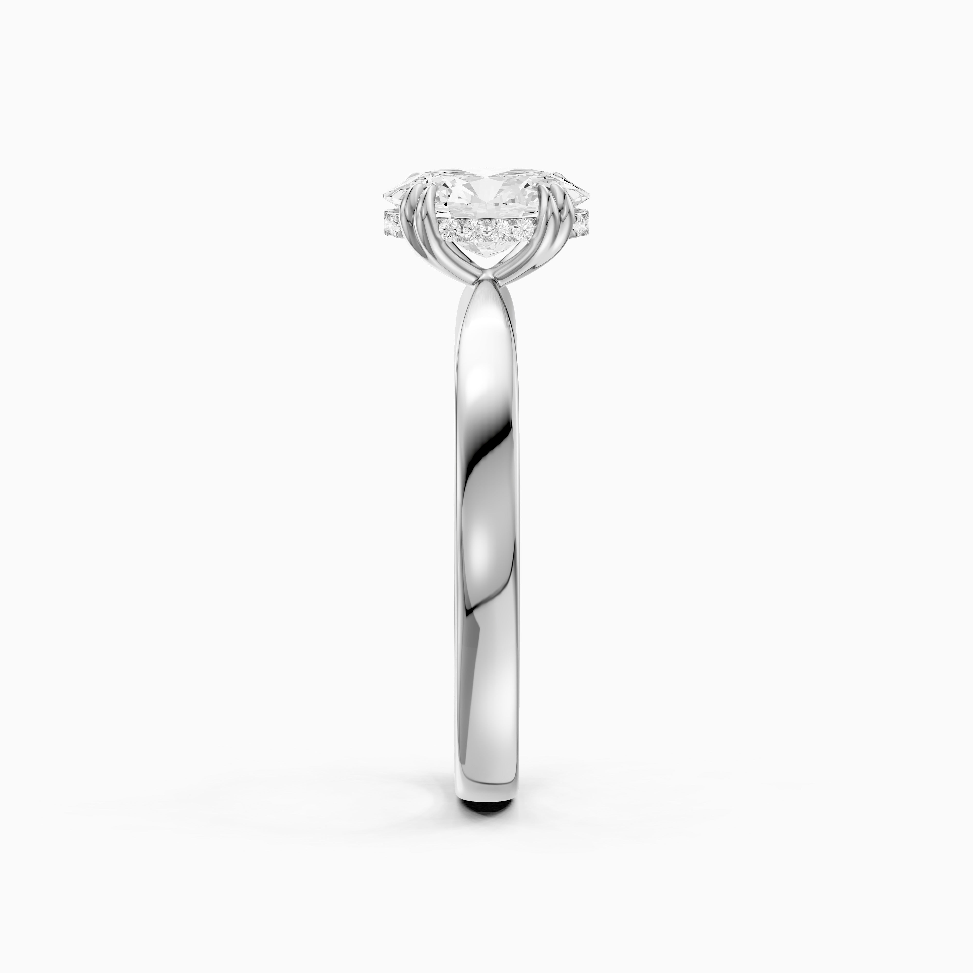 Jamie Oval Hidden Halo Moissanite Diamond Ring with Double Claw Prongs