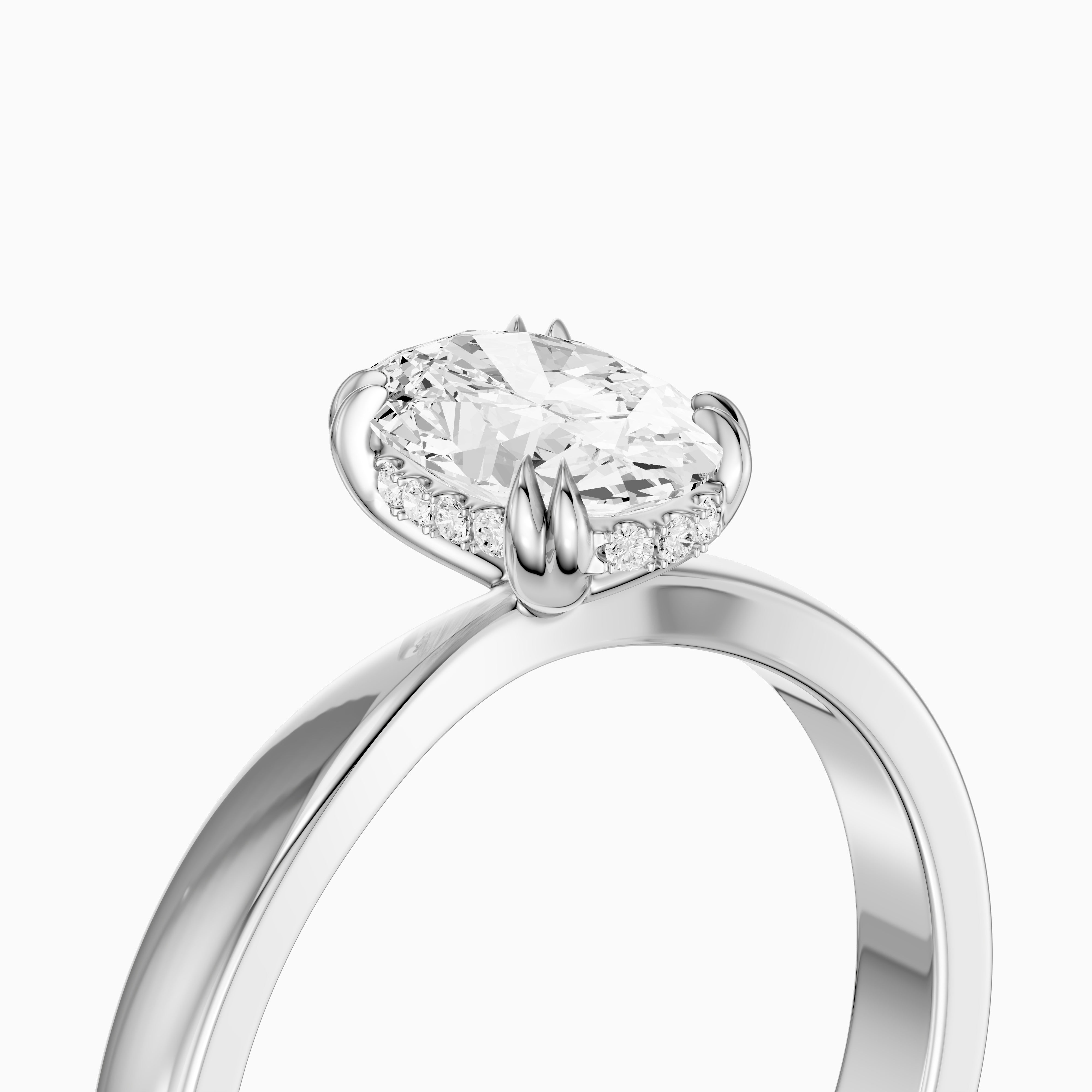 Jamie Oval Hidden Halo Moissanite Diamond Ring with Double Claw Prongs