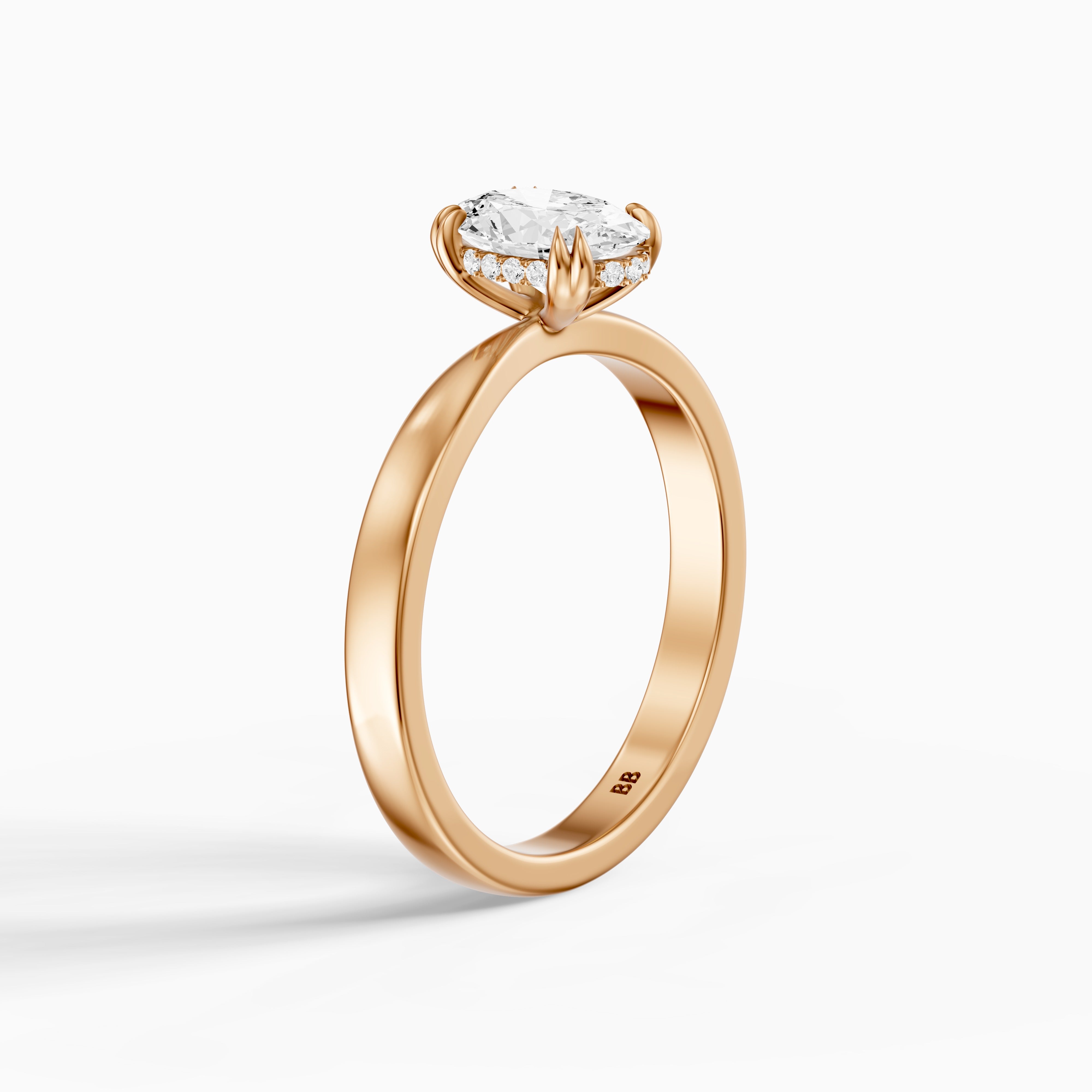Jamie Oval Hidden Halo Moissanite Diamond Ring with Double Claw Prongs