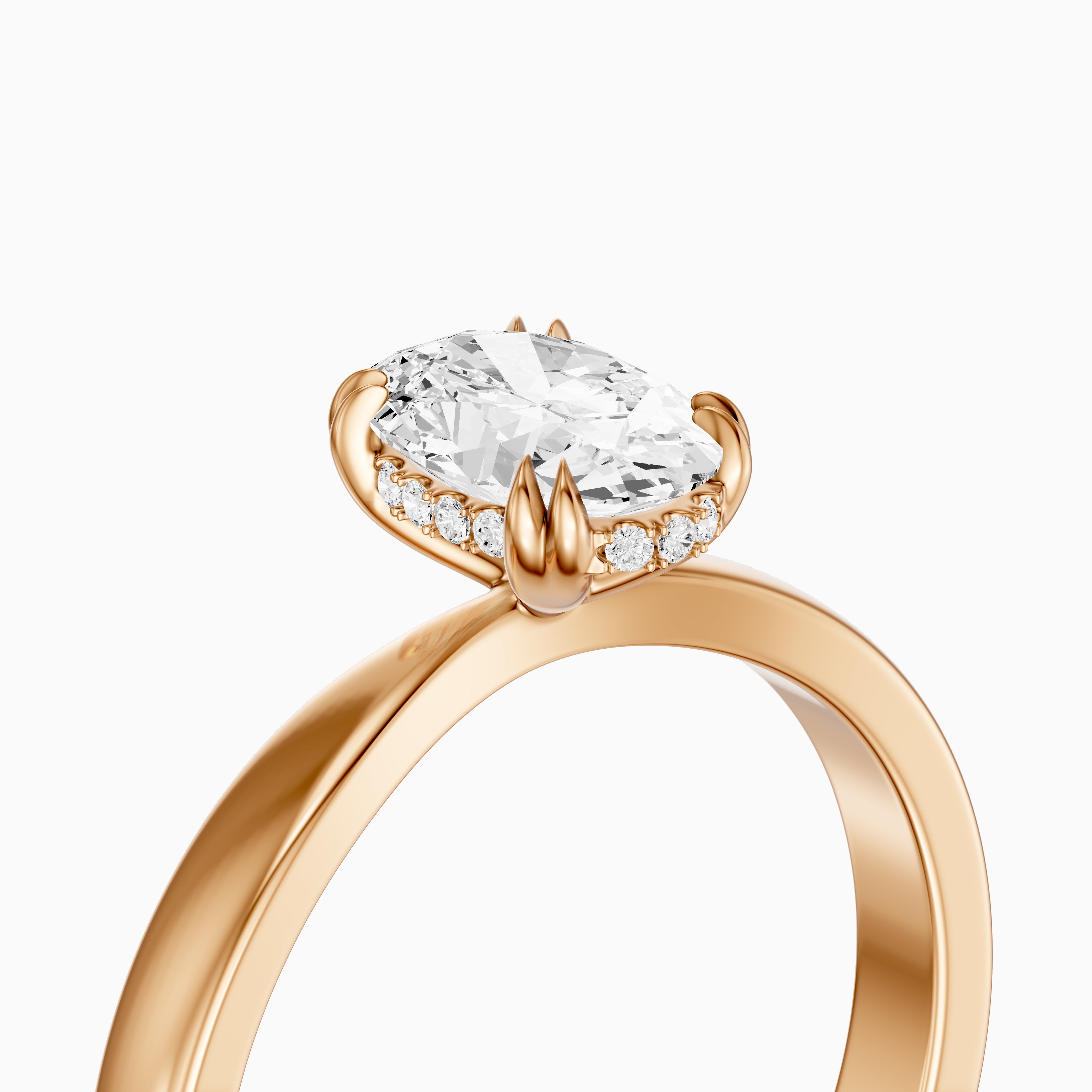 Jamie Oval Hidden Halo Moissanite Diamond Ring with Double Claw Prongs