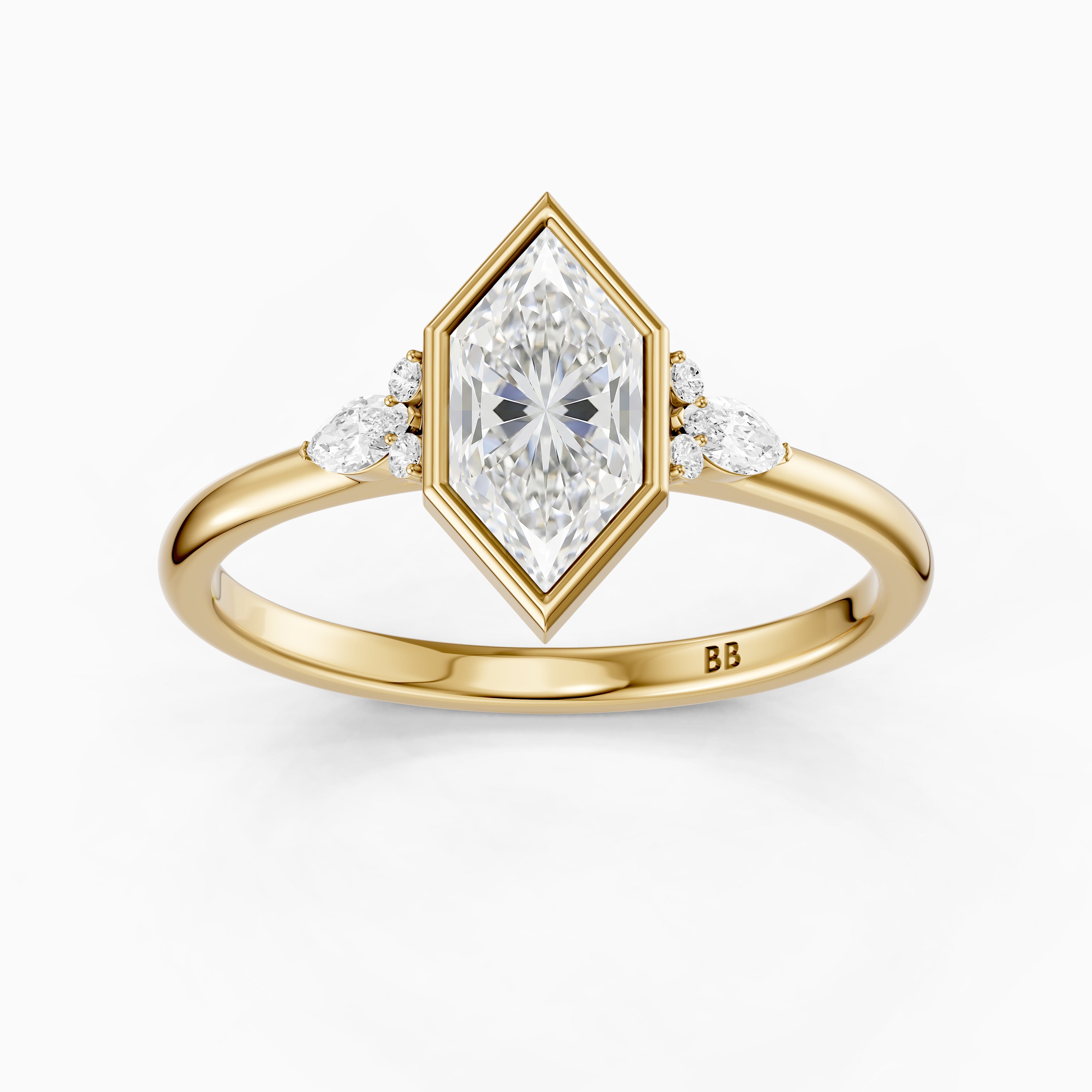 Carolina Low Profile Dutch Marquise Lab Grown Diamond Bezel Side Stones Ring