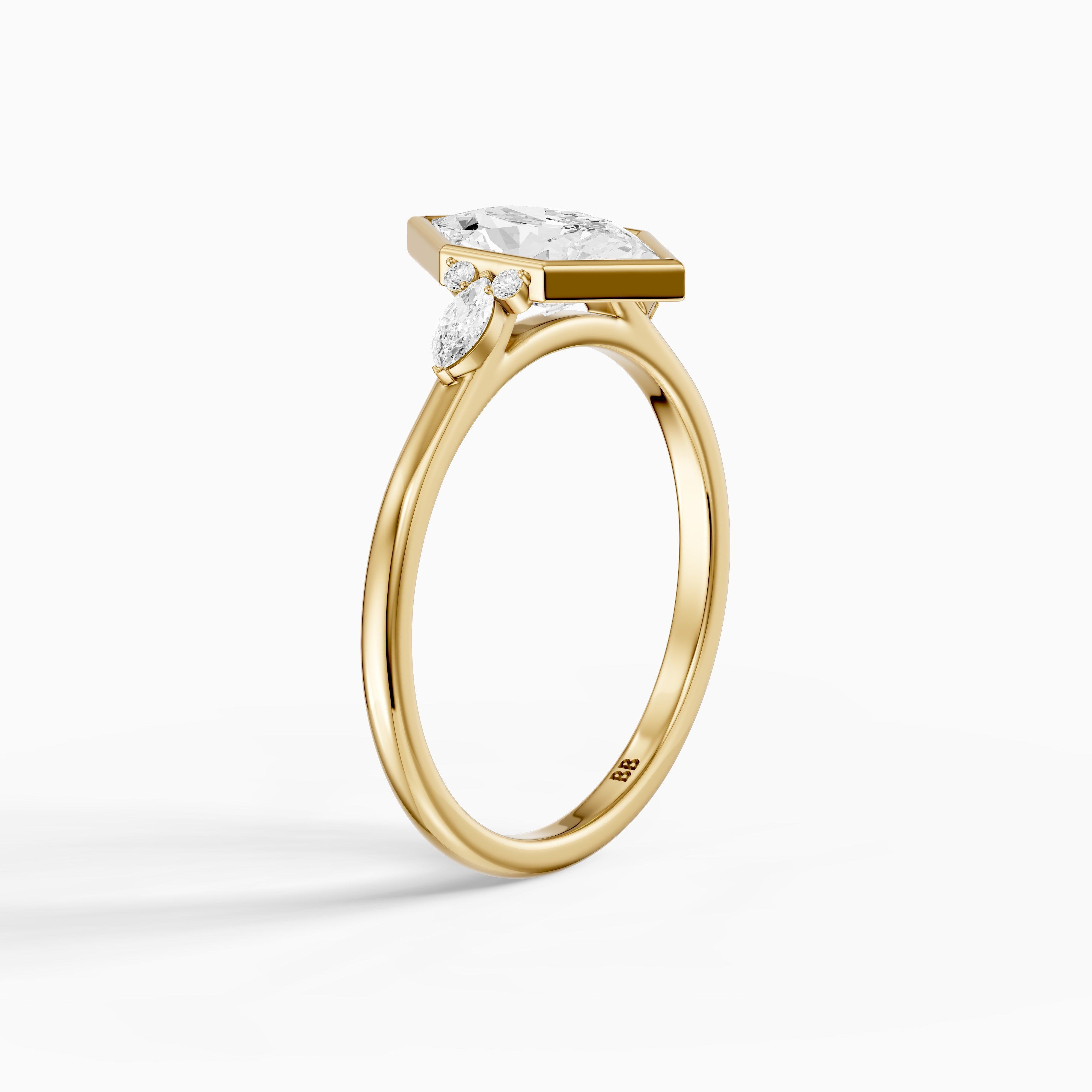 Carolina Low Profile Dutch Marquise Lab Grown Diamond Bezel Side Stones Ring
