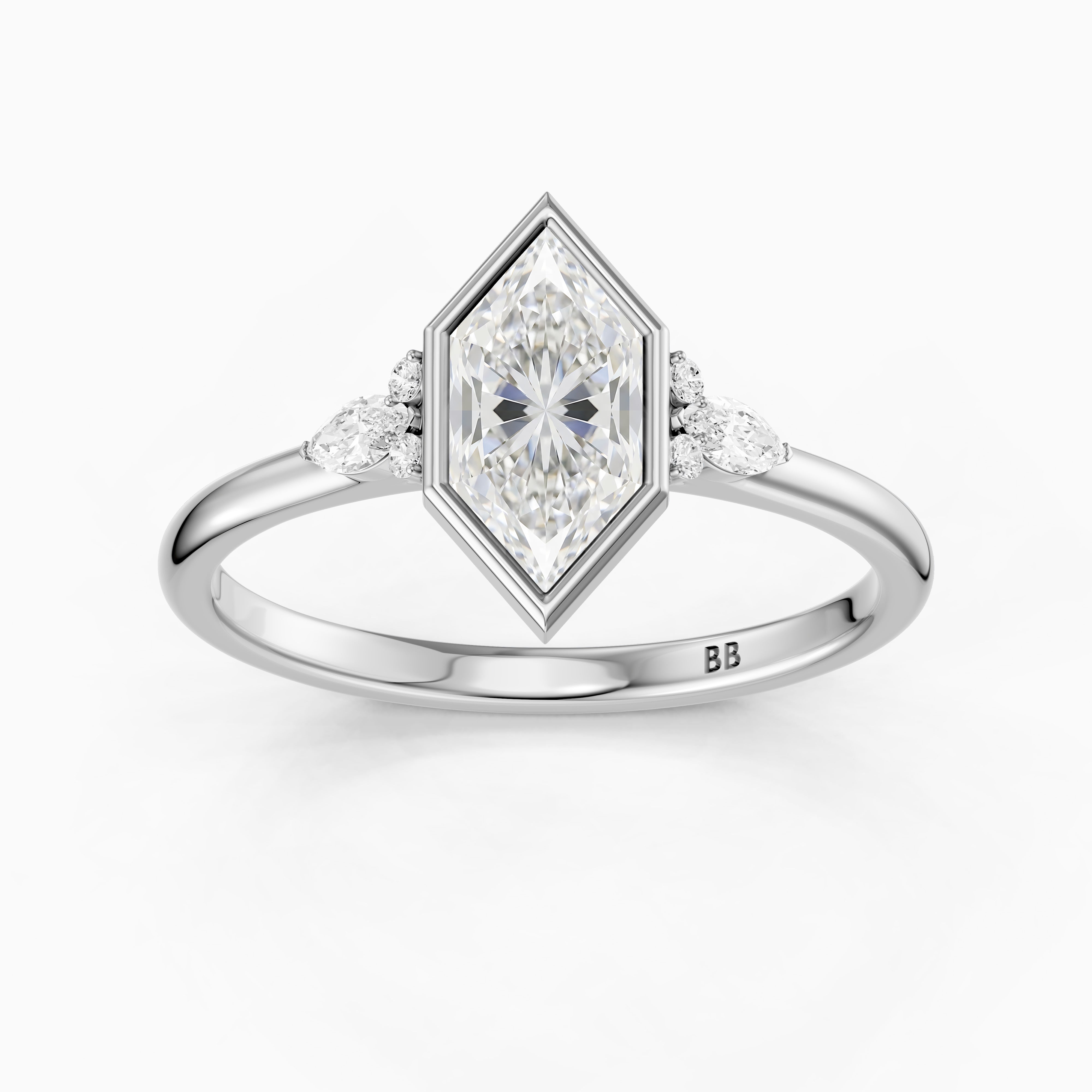 Carolina Low Profile Dutch Marquise Lab Grown Diamond Bezel Side Stones Ring