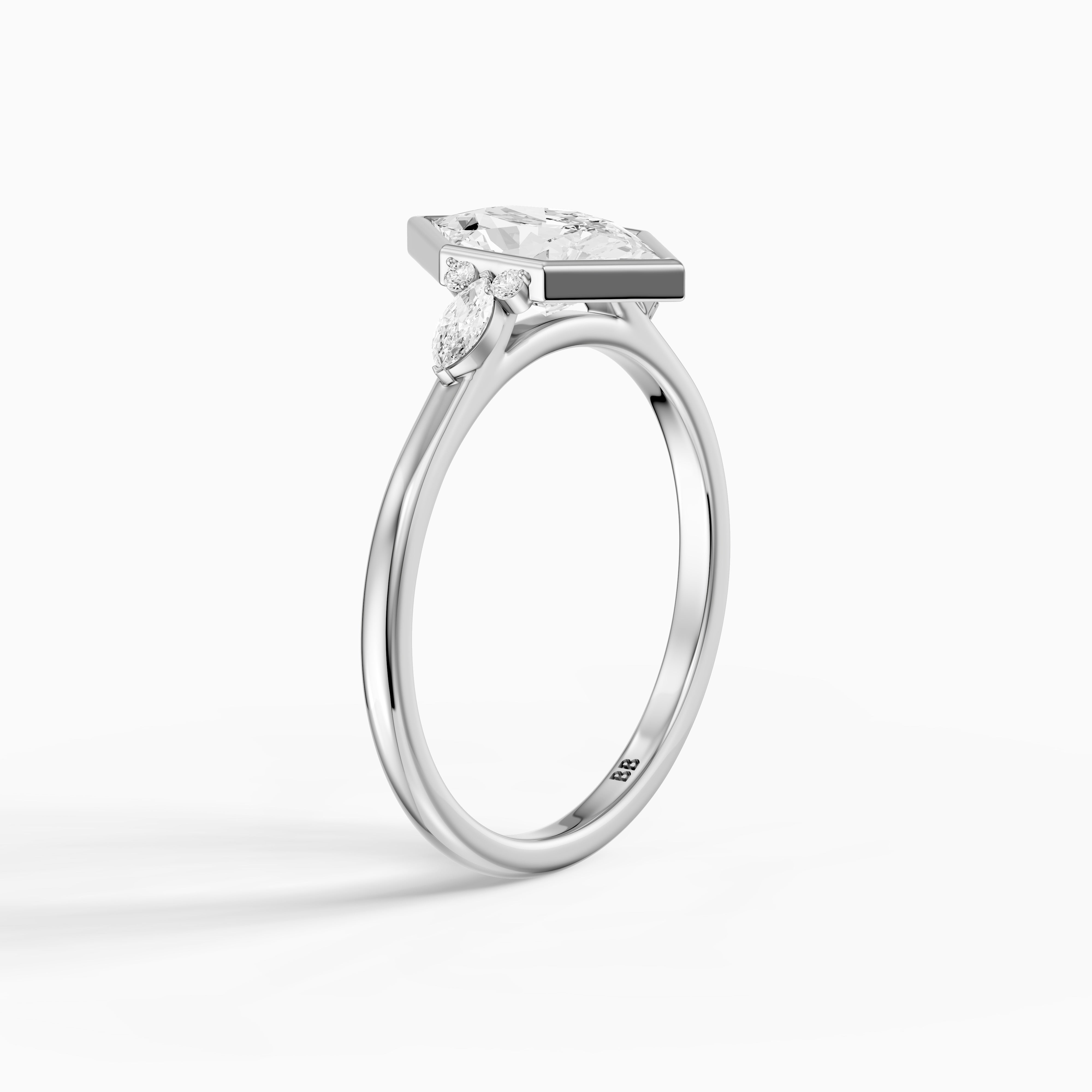 Carolina Low Profile Dutch Marquise Lab Grown Diamond Bezel Side Stones Ring