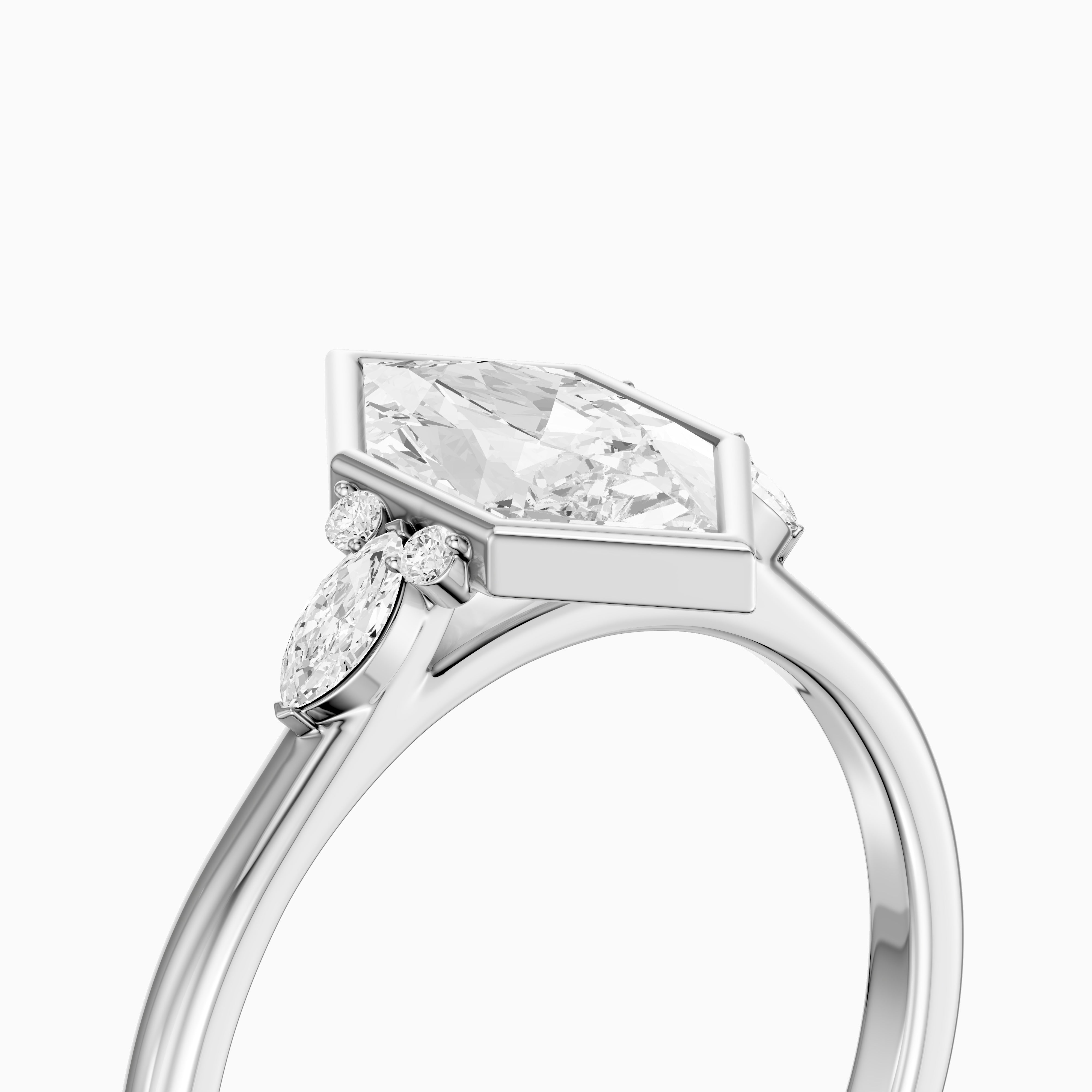 Carolina Low Profile Dutch Marquise Lab Grown Diamond Bezel Side Stones Ring