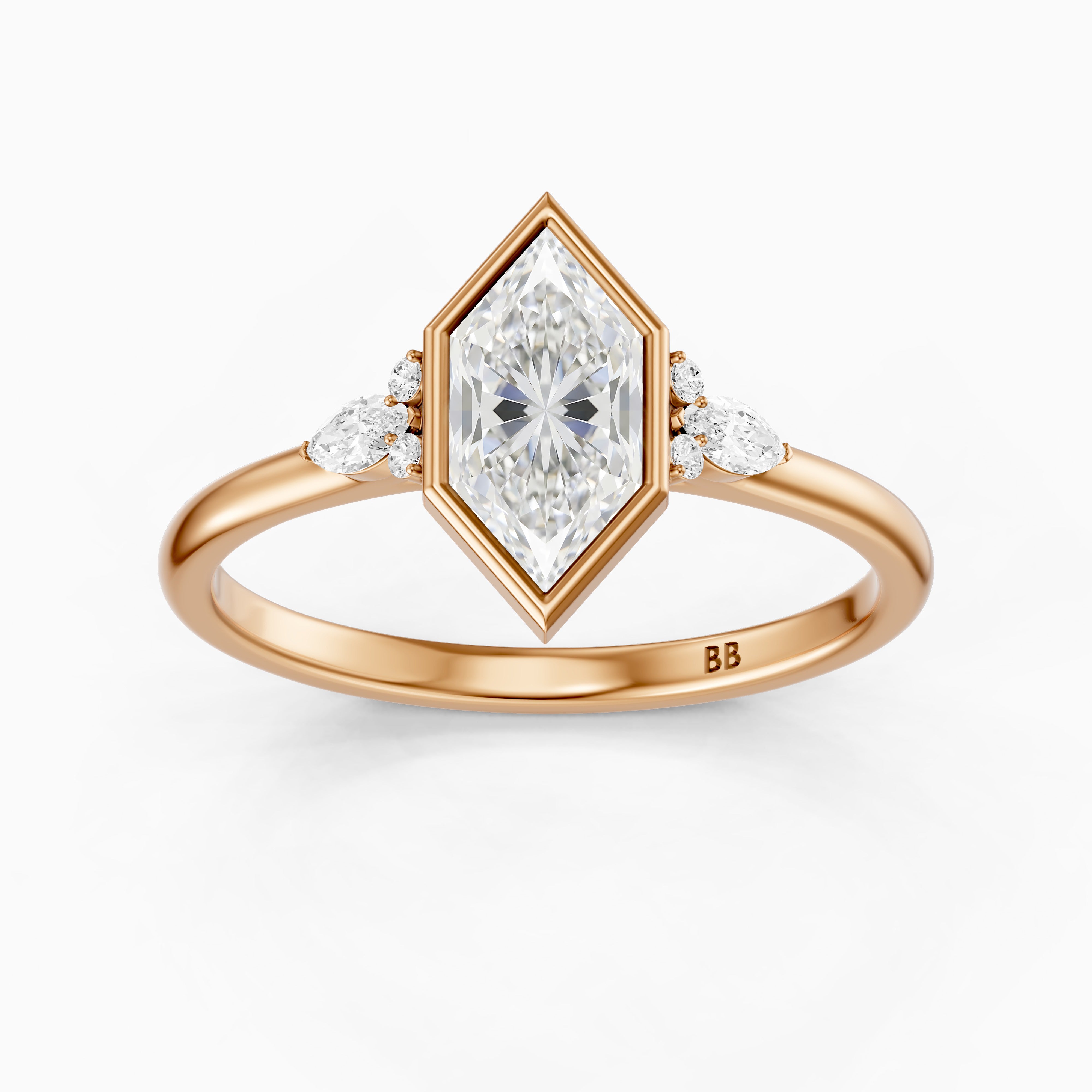 Carolina Low Profile Dutch Marquise Lab Grown Diamond Bezel Side Stones Ring