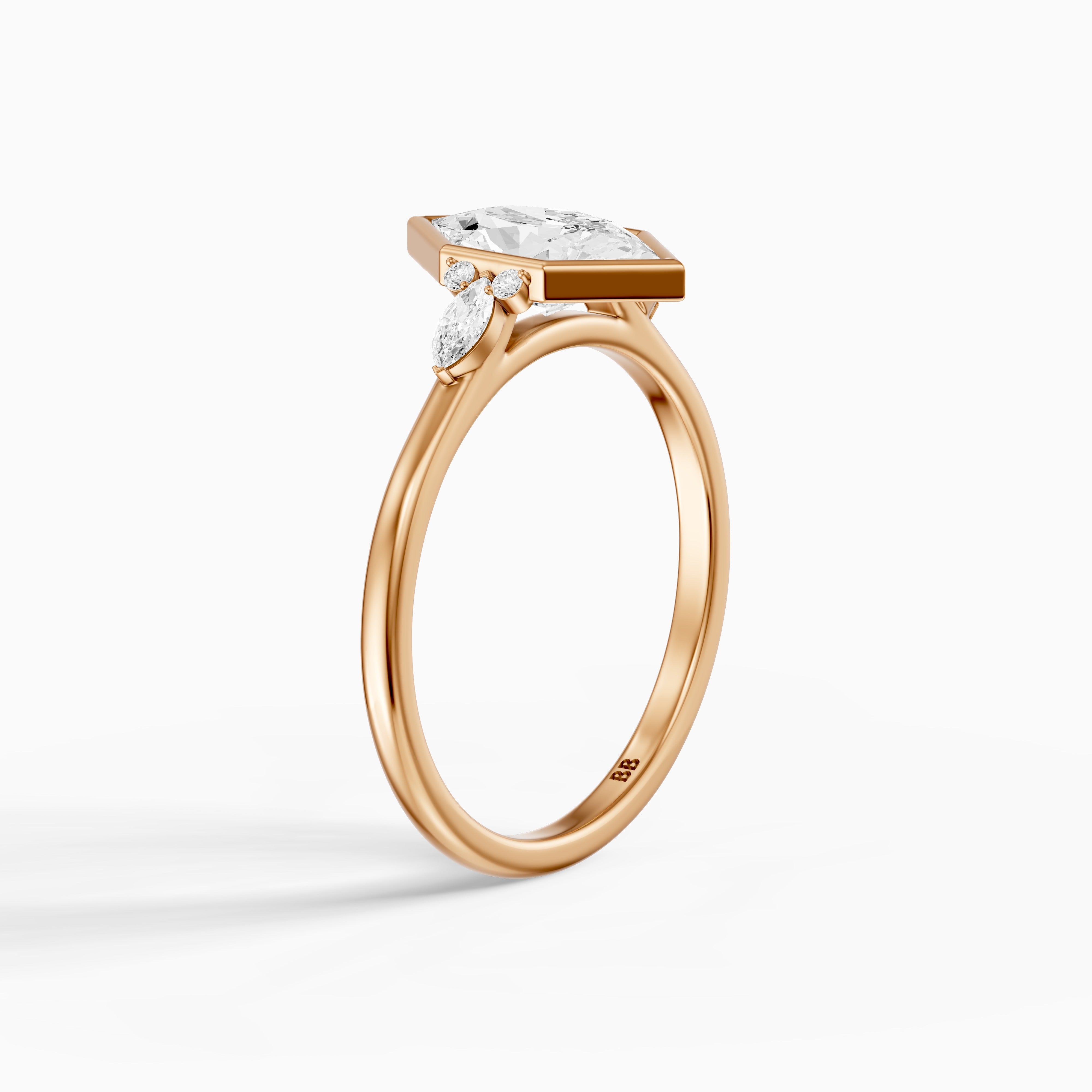 Carolina Low Profile Dutch Marquise Lab Grown Diamond Bezel Side Stones Ring