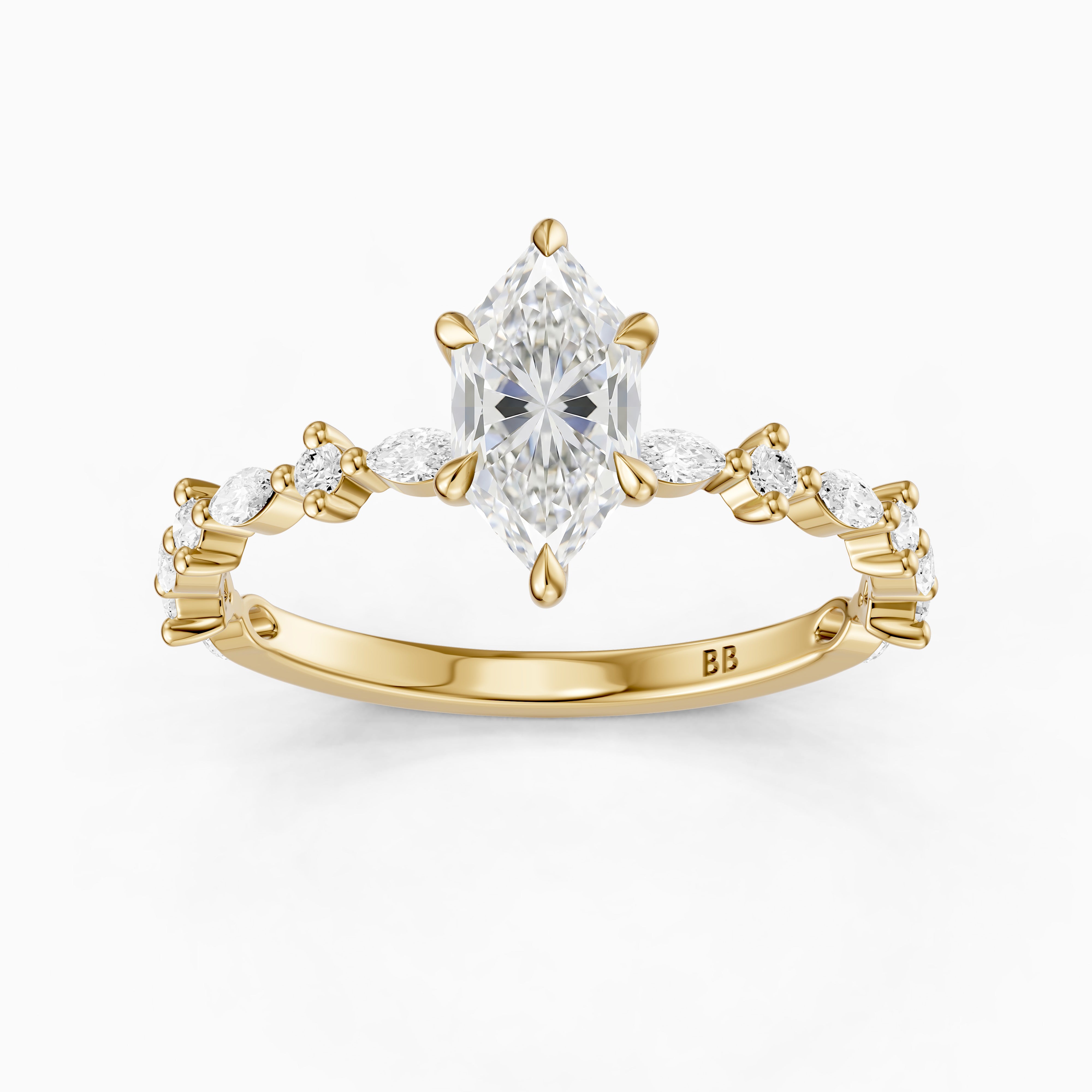 Francisca Dutch Marquise Lab Diamond Hidden Halo Ring with Marquise Round Band
