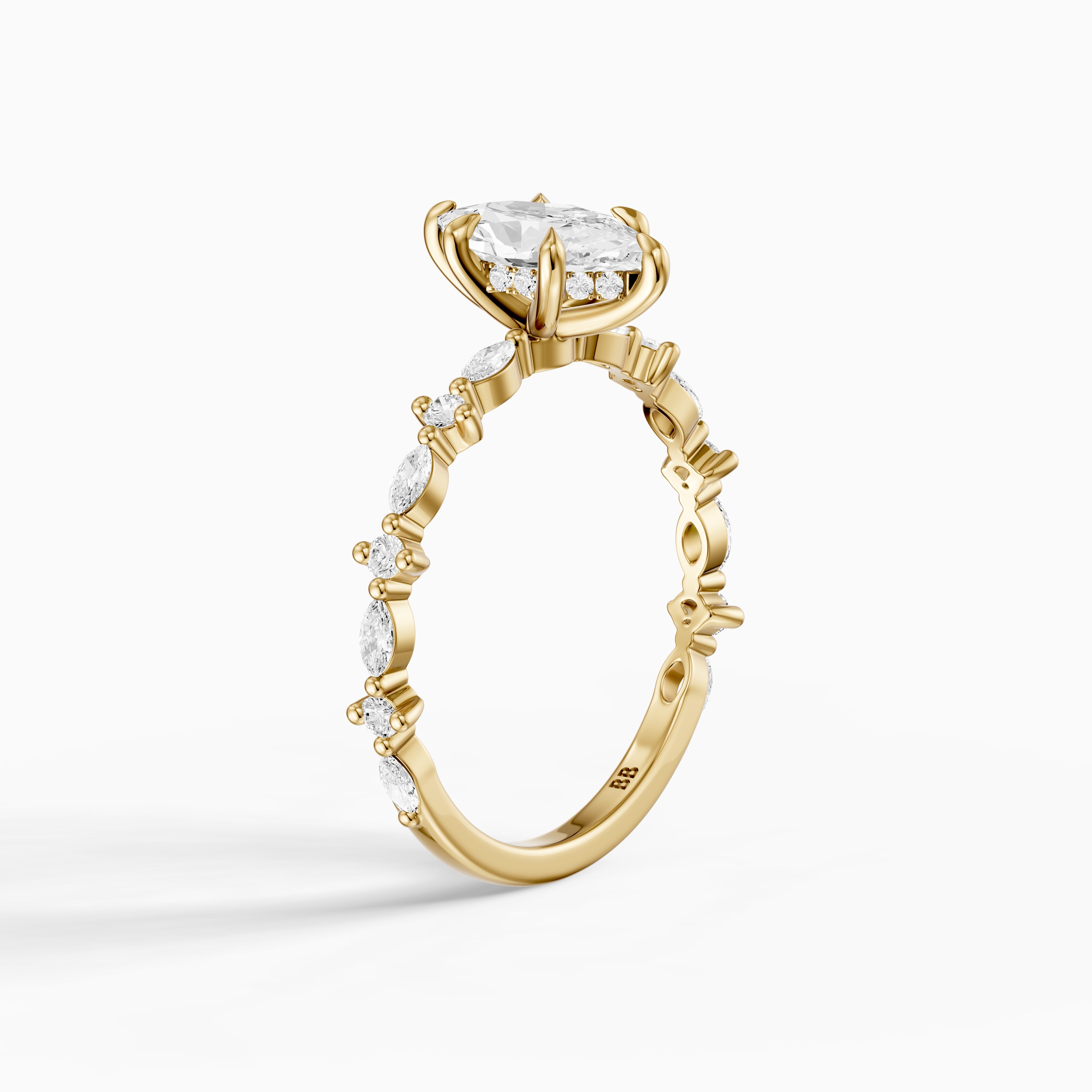 Francisca Dutch Marquise Lab Diamond Hidden Halo Ring with Marquise Round Band