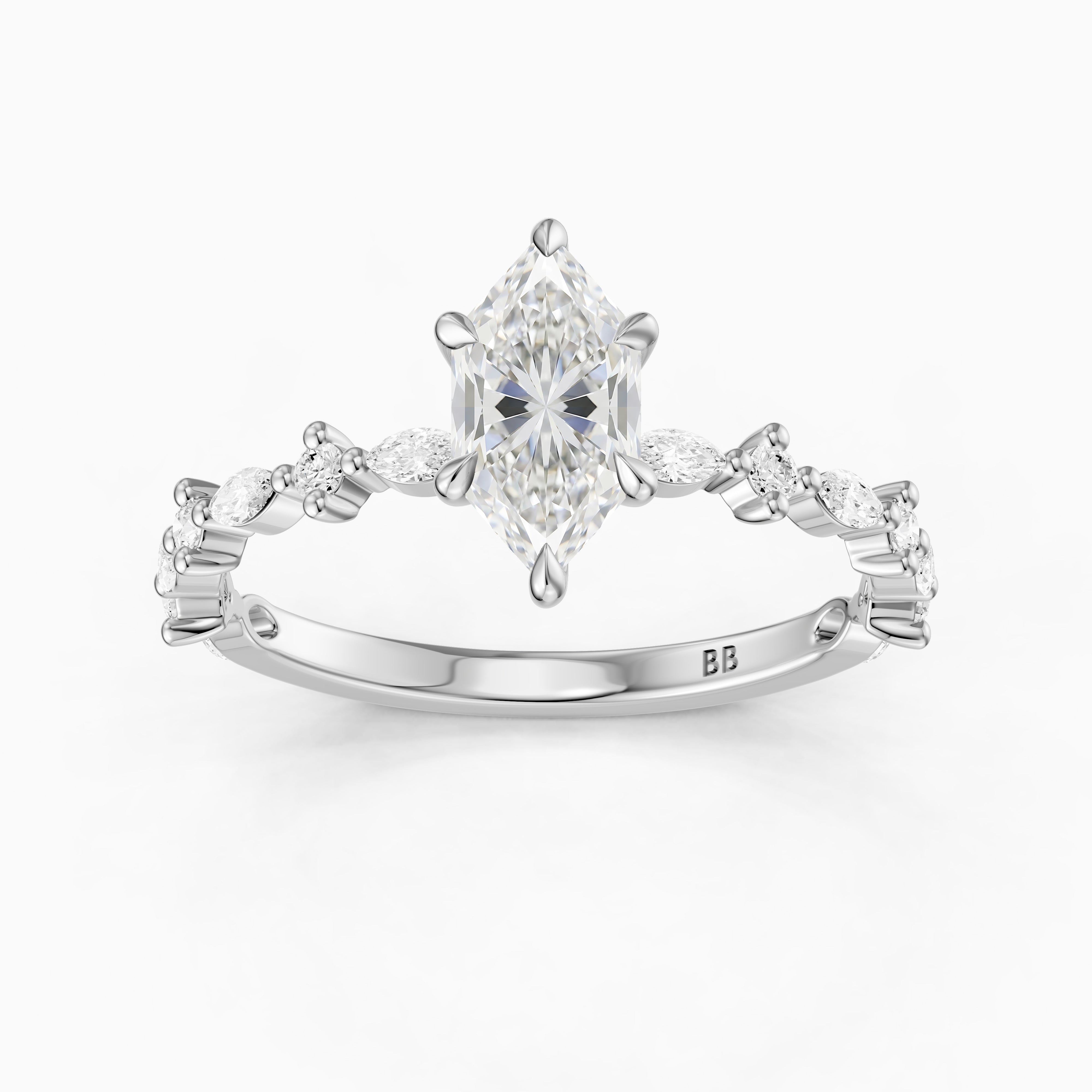 Francisca Dutch Marquise Lab Diamond Hidden Halo Ring with Marquise Round Band
