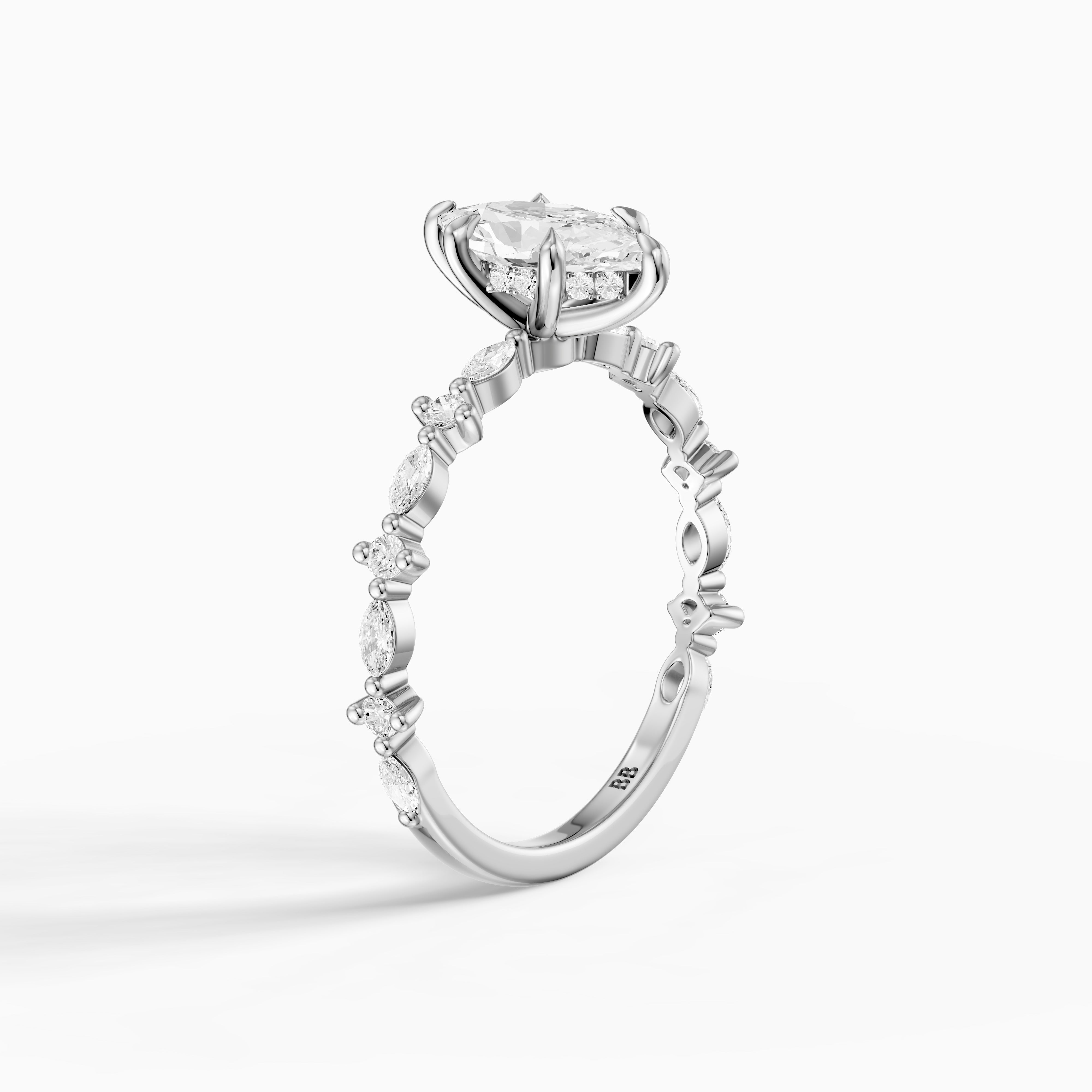 Francisca Dutch Marquise Lab Diamond Hidden Halo Ring with Marquise Round Band