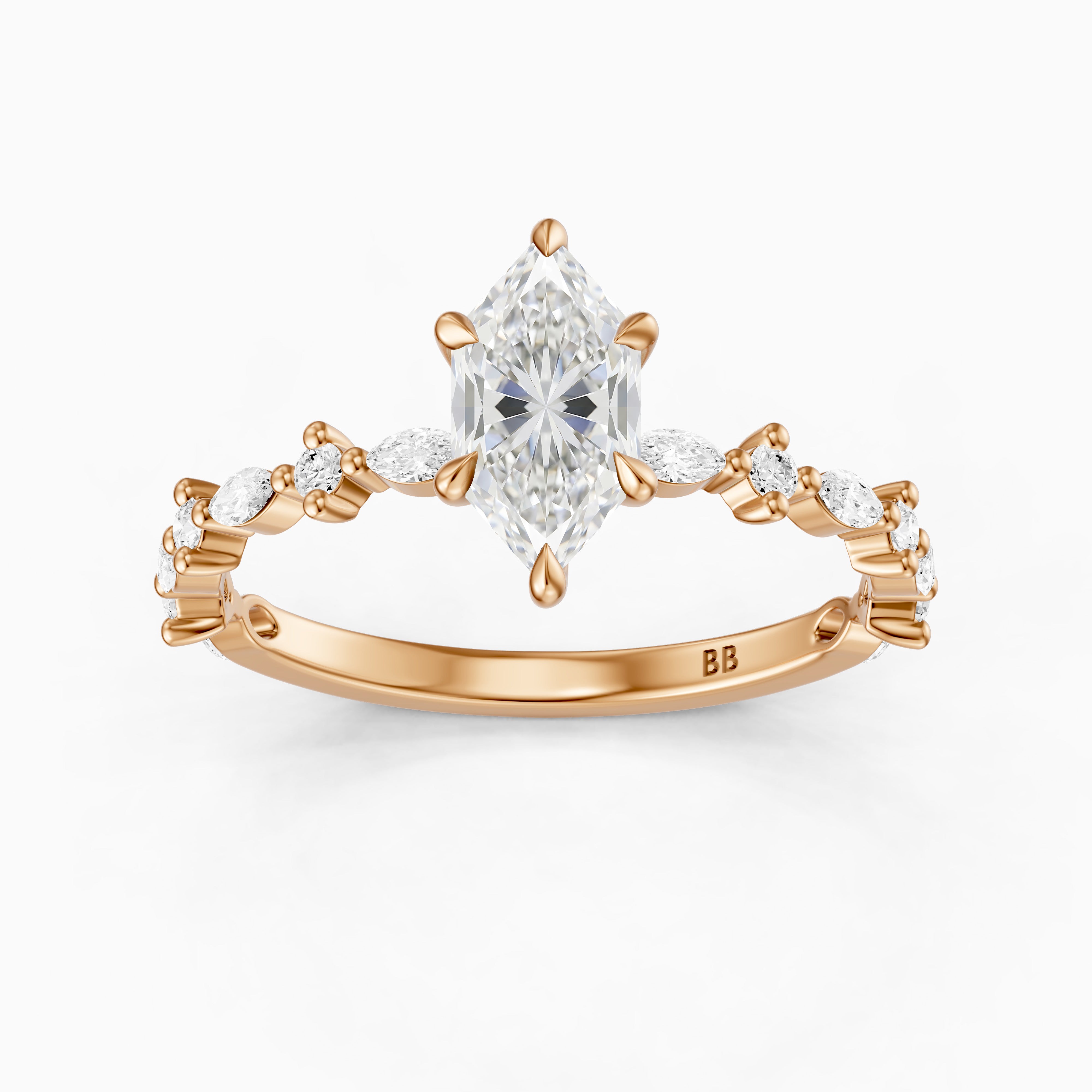 Francisca Dutch Marquise Lab Diamond Hidden Halo Ring with Marquise Round Band