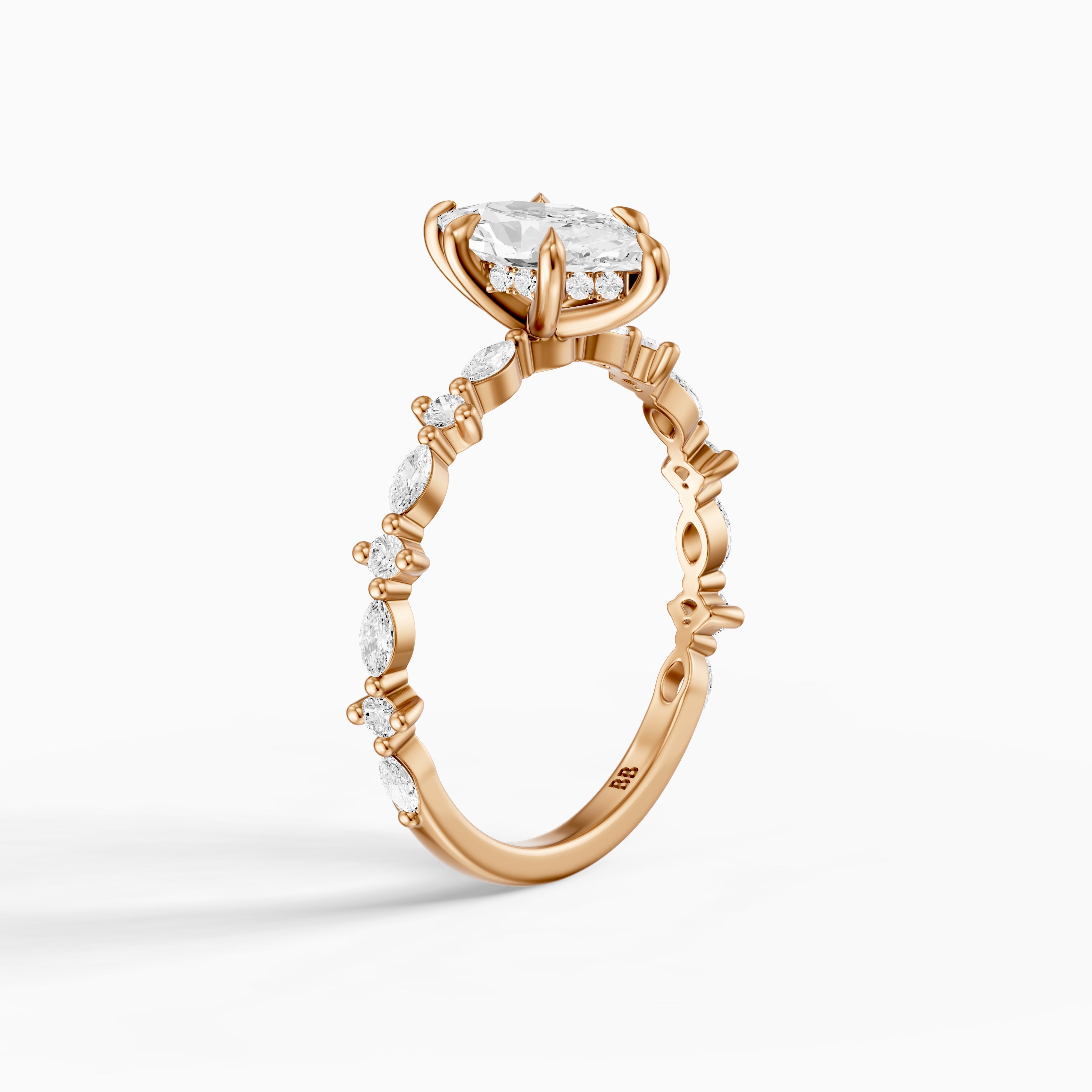 Francisca Dutch Marquise Lab Diamond Hidden Halo Ring with Marquise Round Band