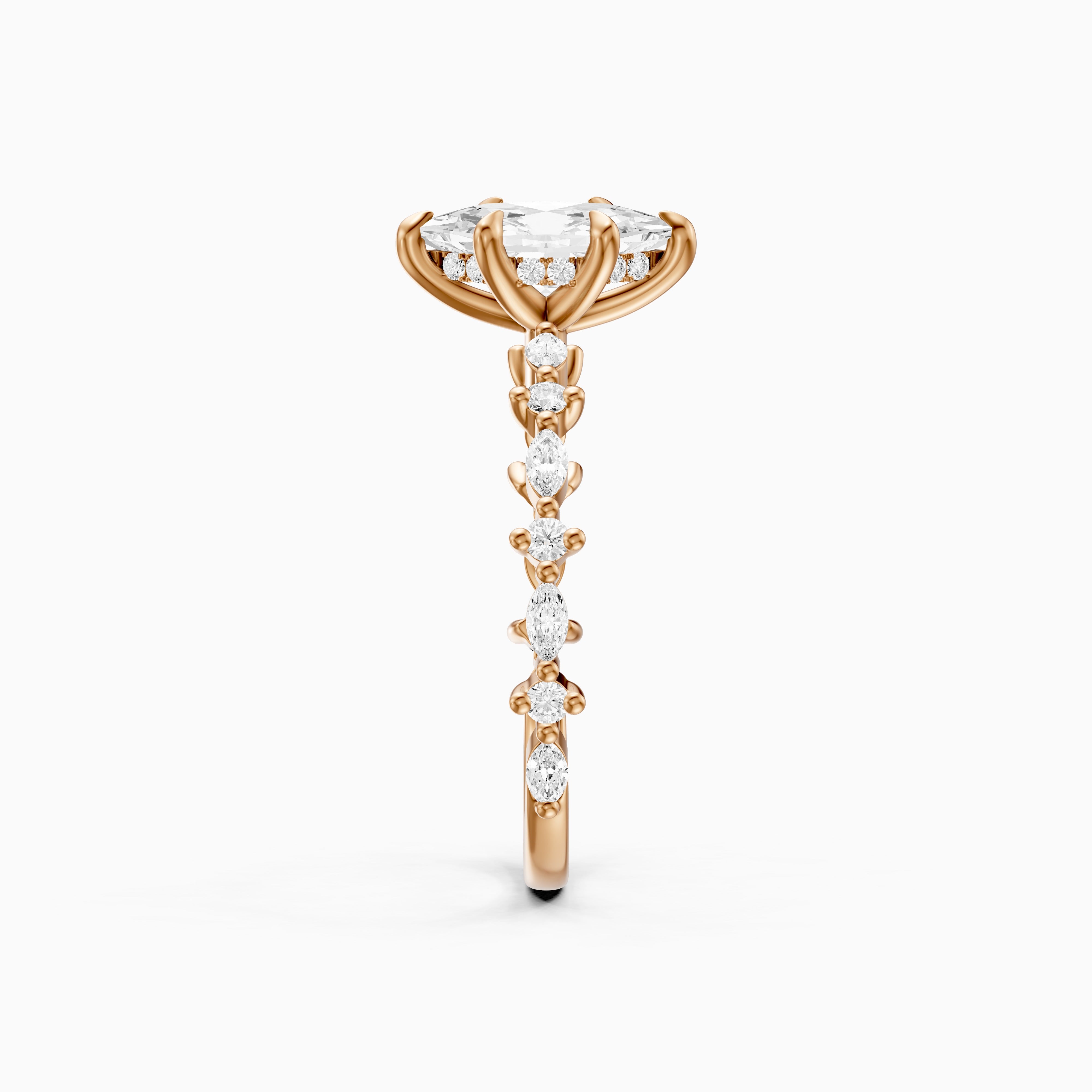 Francisca Dutch Marquise Lab Diamond Hidden Halo Ring with Marquise Round Band