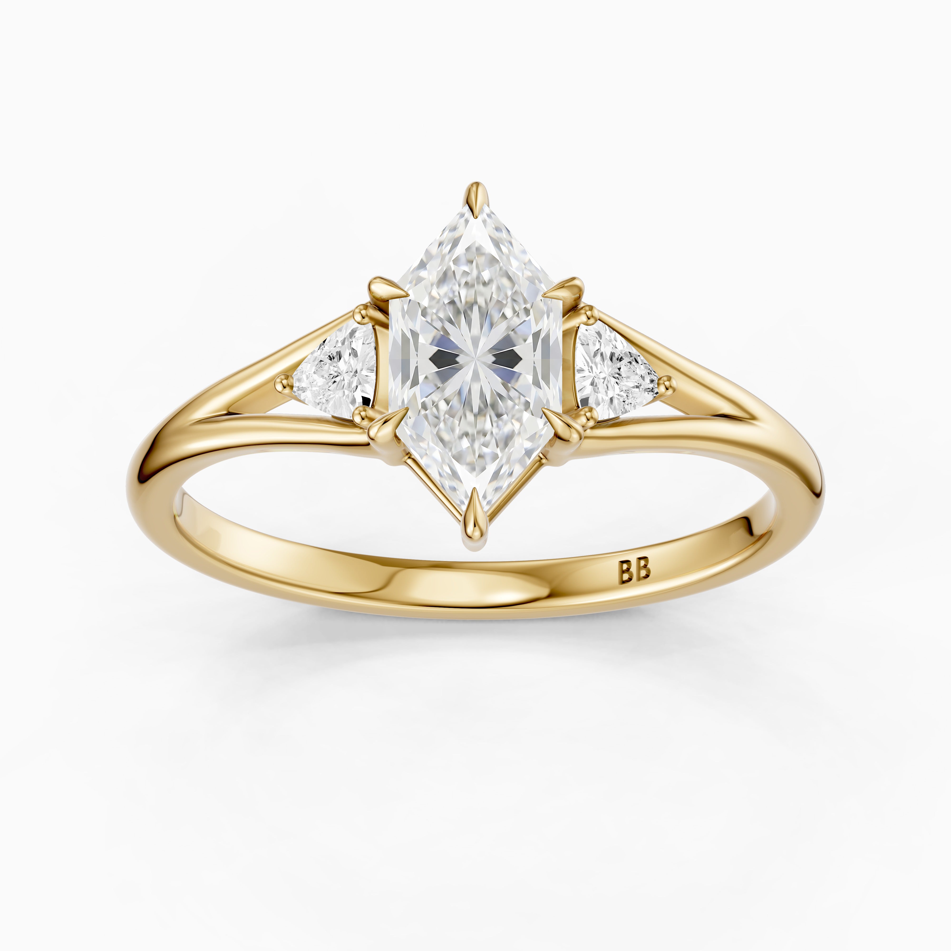 Mafalda Three Stone Dutch Marquise Lab Grown Diamond Ring with Trillion Side Stones