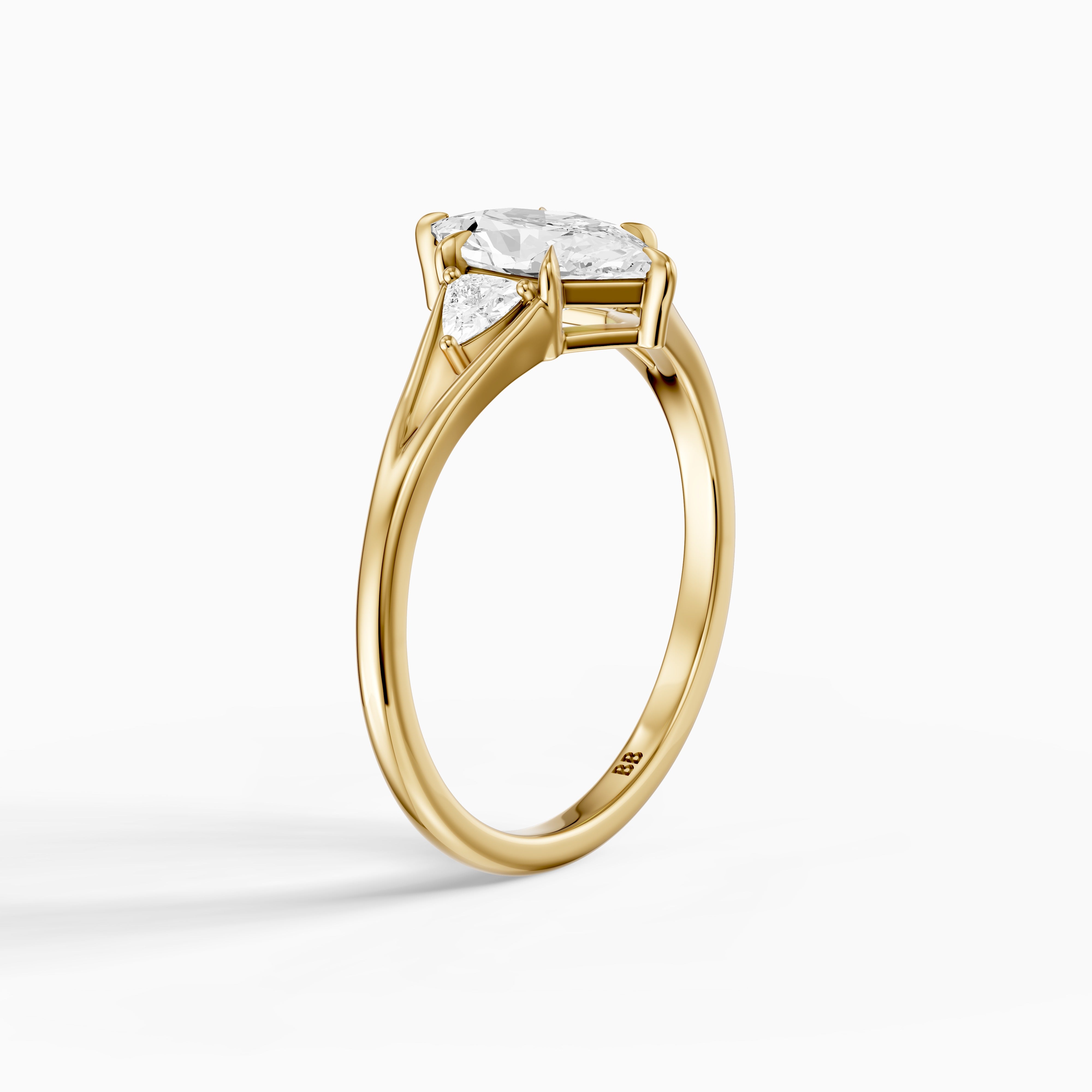 Mafalda Three Stone Dutch Marquise Lab Grown Diamond Ring with Trillion Side Stones