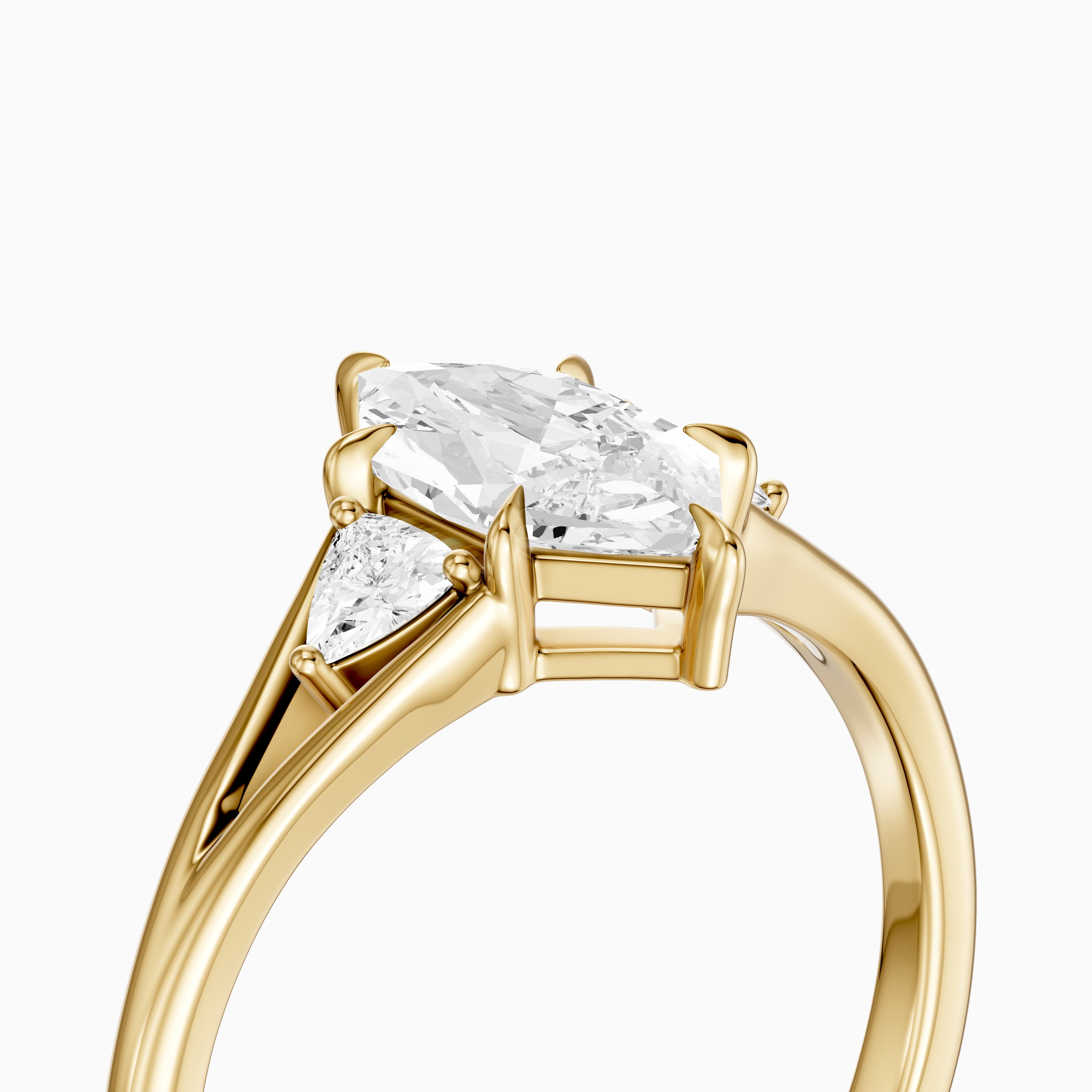 Mafalda Three Stone Dutch Marquise Lab Grown Diamond Ring with Trillion Side Stones