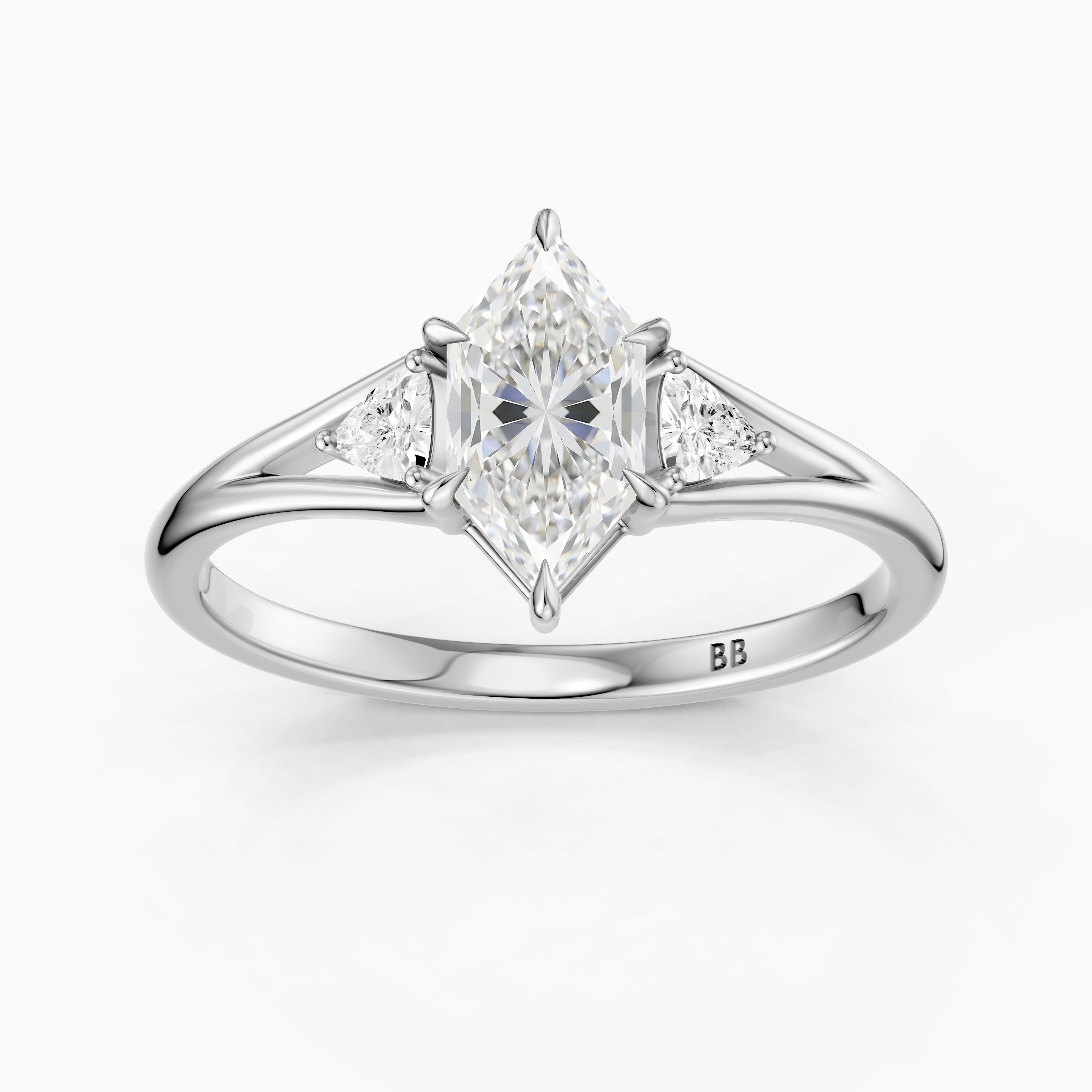 Mafalda Three Stone Dutch Marquise Lab Grown Diamond Ring with Trillion Side Stones
