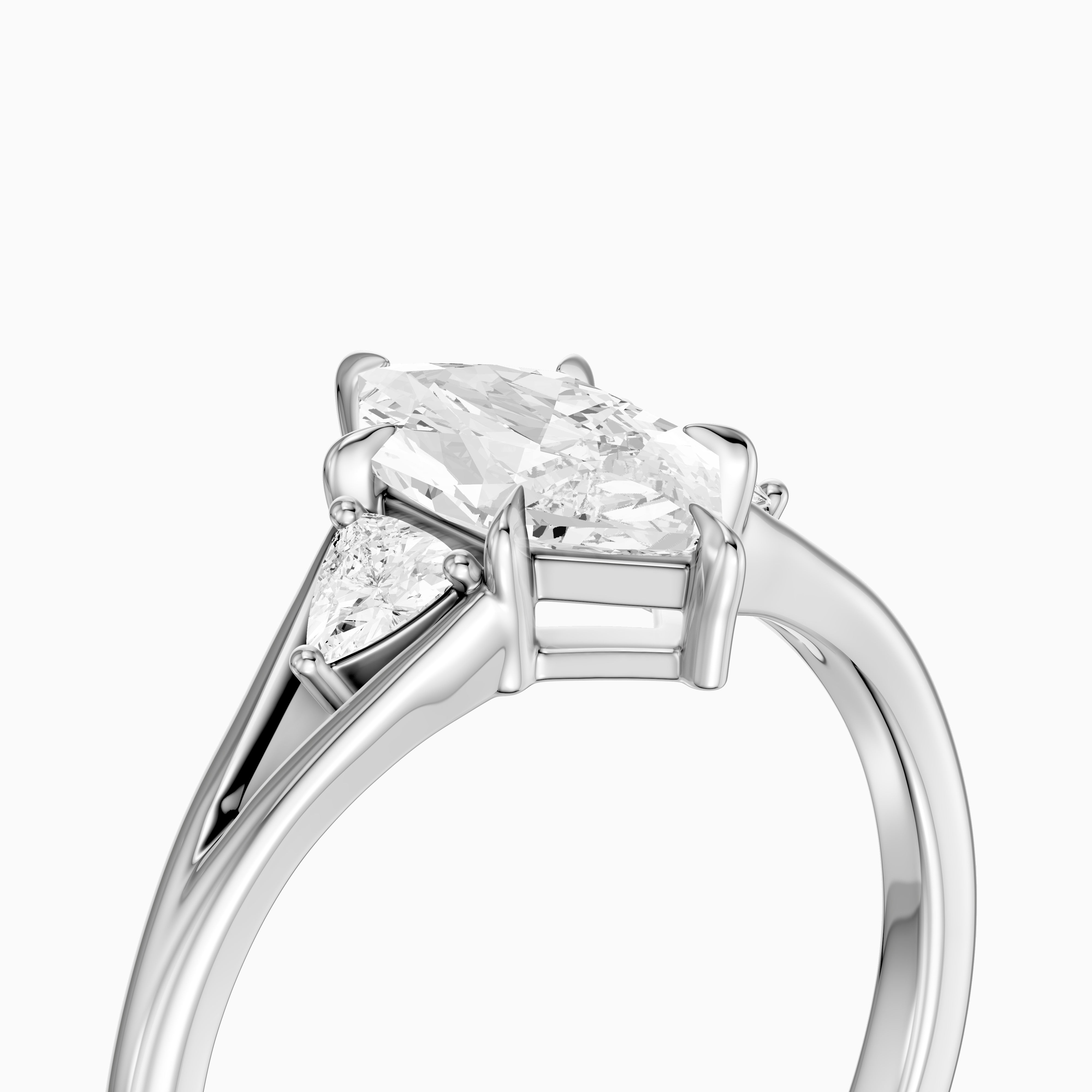 Mafalda Three Stone Dutch Marquise Lab Grown Diamond Ring with Trillion Side Stones