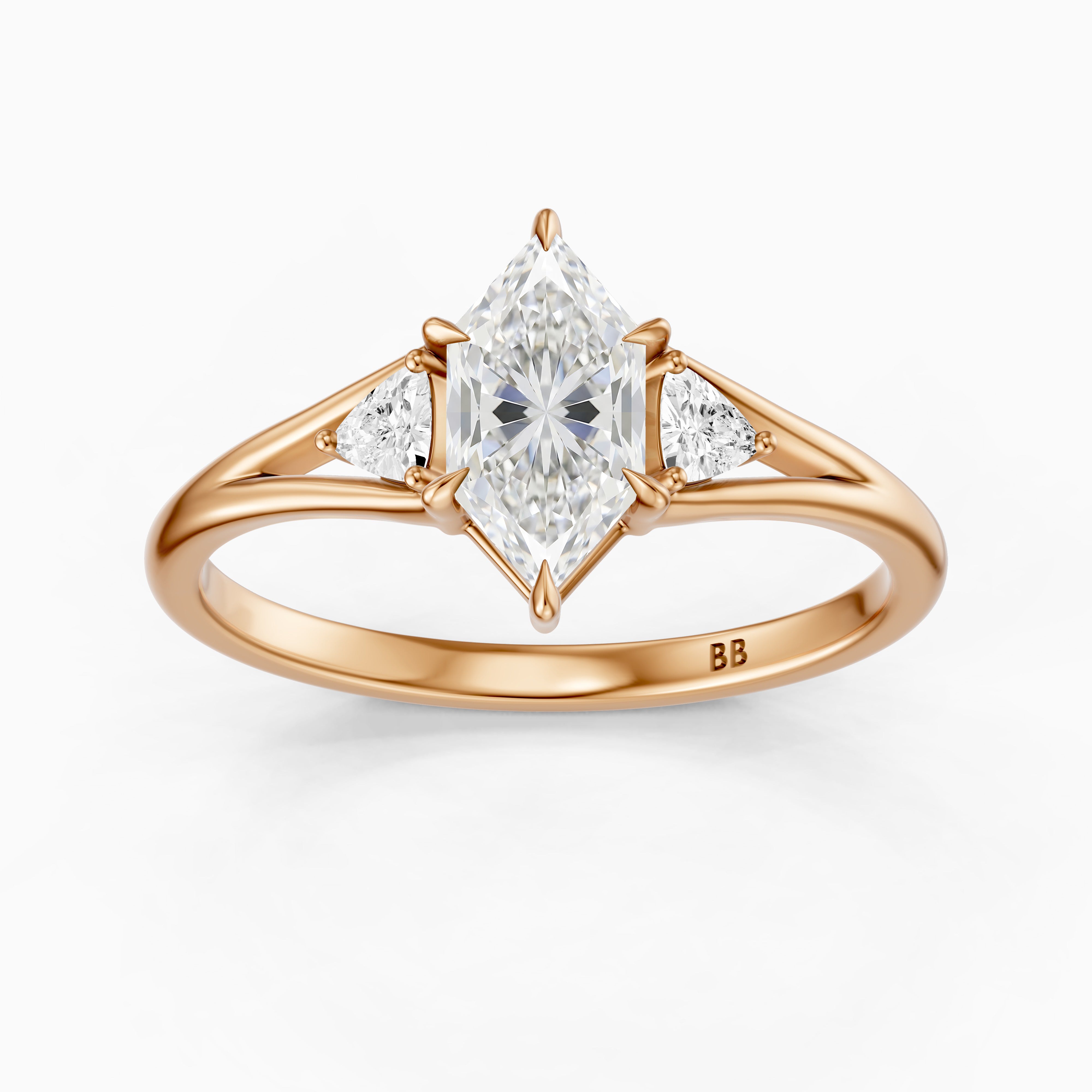 Mafalda Three Stone Dutch Marquise Lab Grown Diamond Ring with Trillion Side Stones
