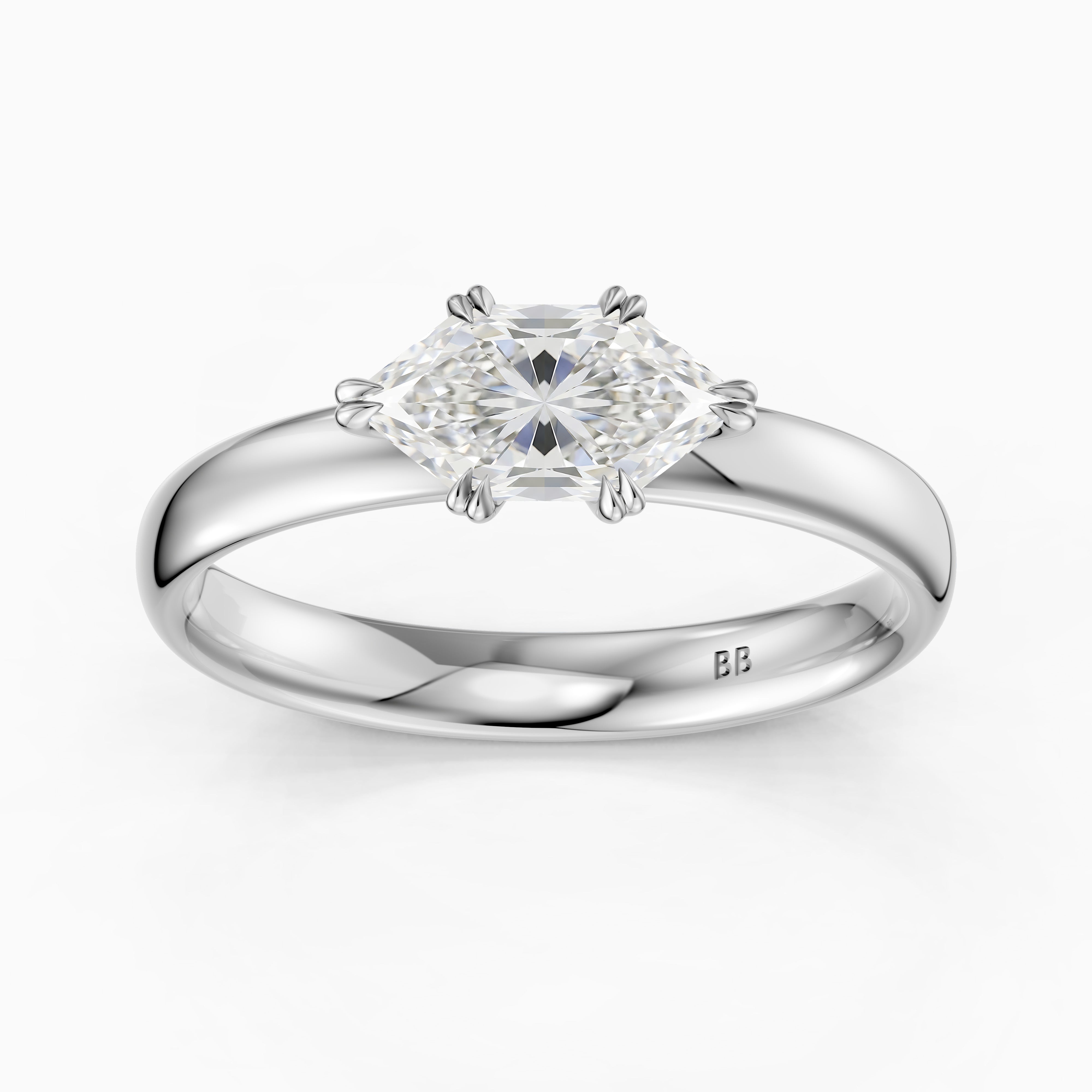 Bruna East-West Dutch Marquise Moissanite Diamond Double Claw Prong Ring