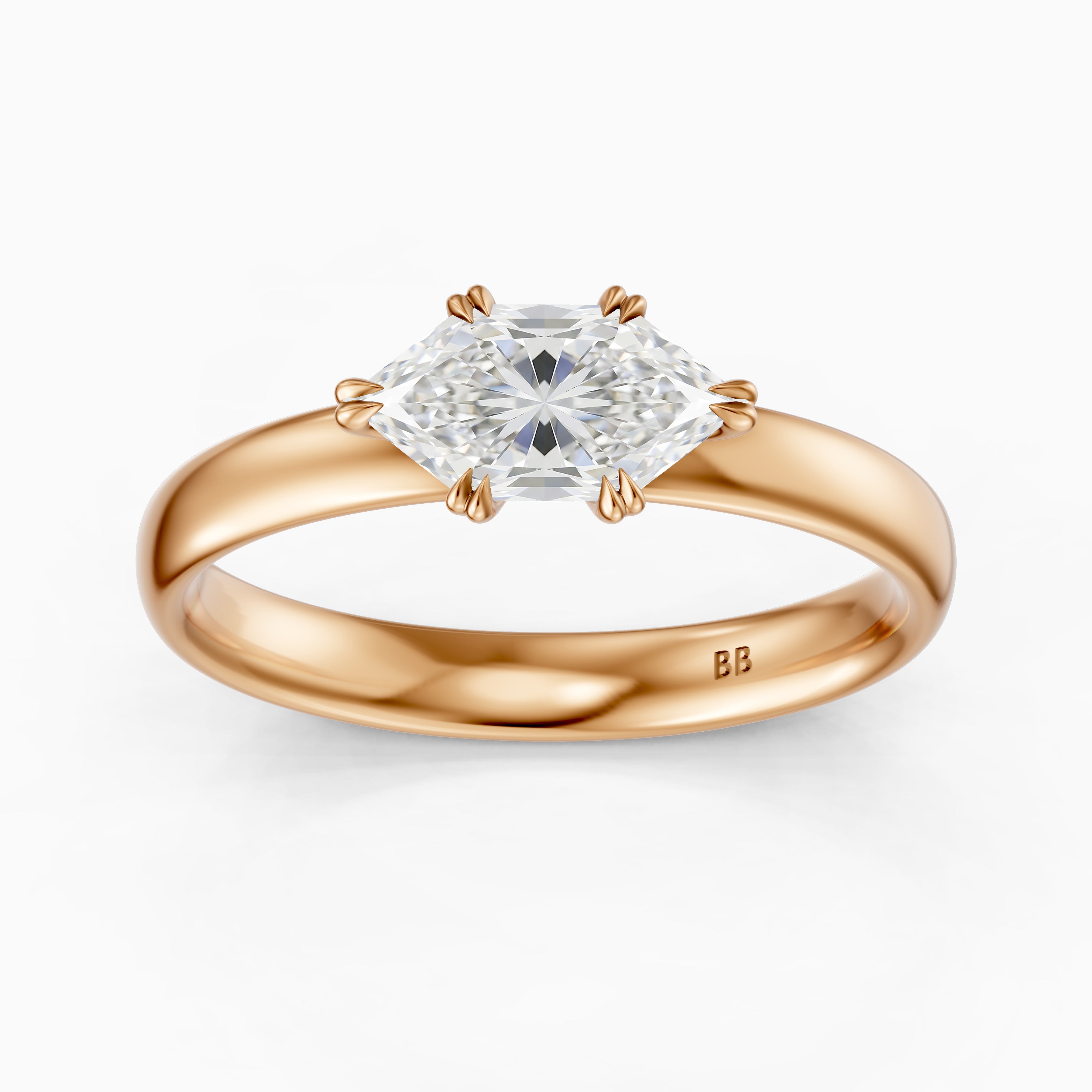 Bruna East-West Dutch Marquise Moissanite Diamond Double Claw Prong Ring
