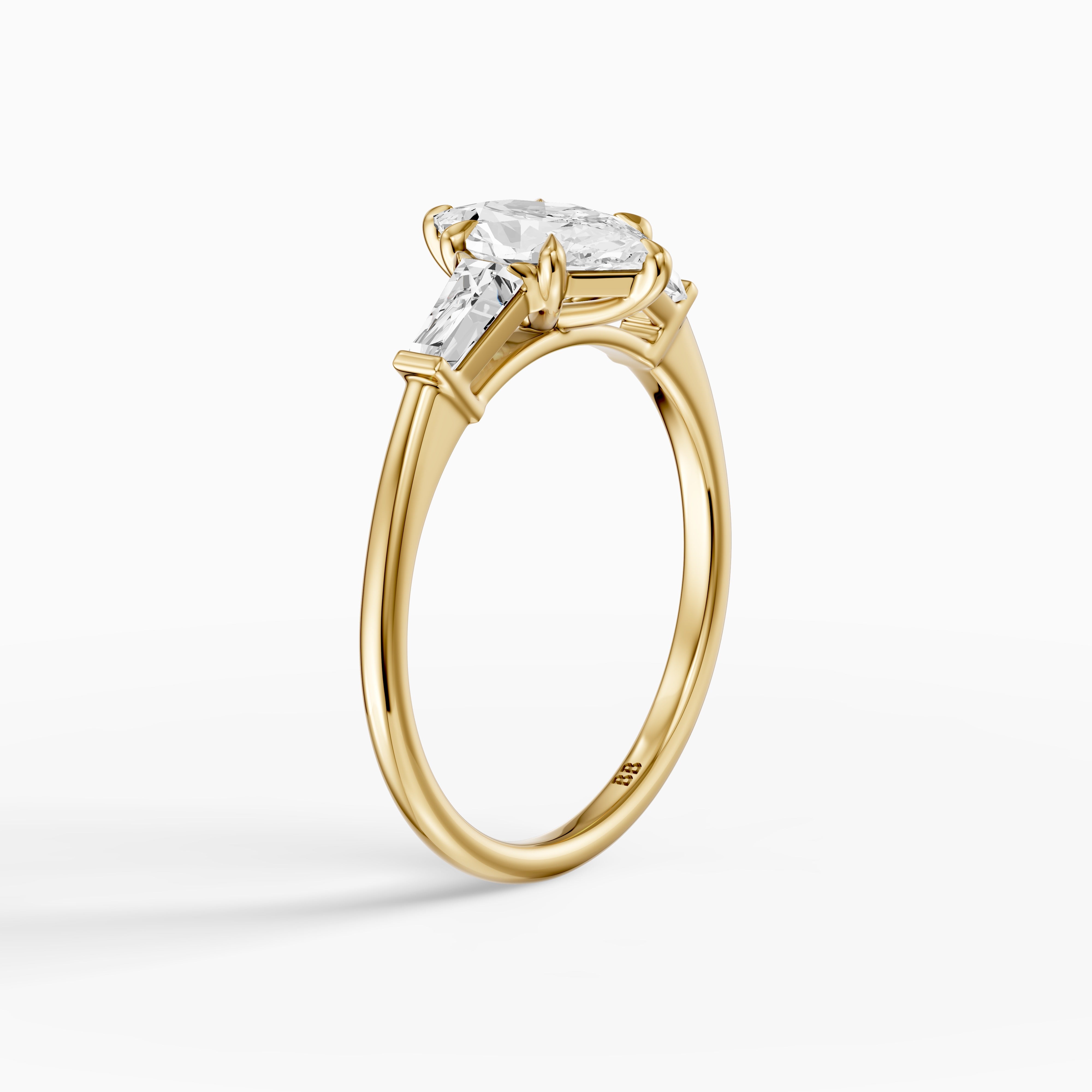 Dulce Dutch Marquise Lab Grown Diamond Three Stone Ring with Tapered Baguettes