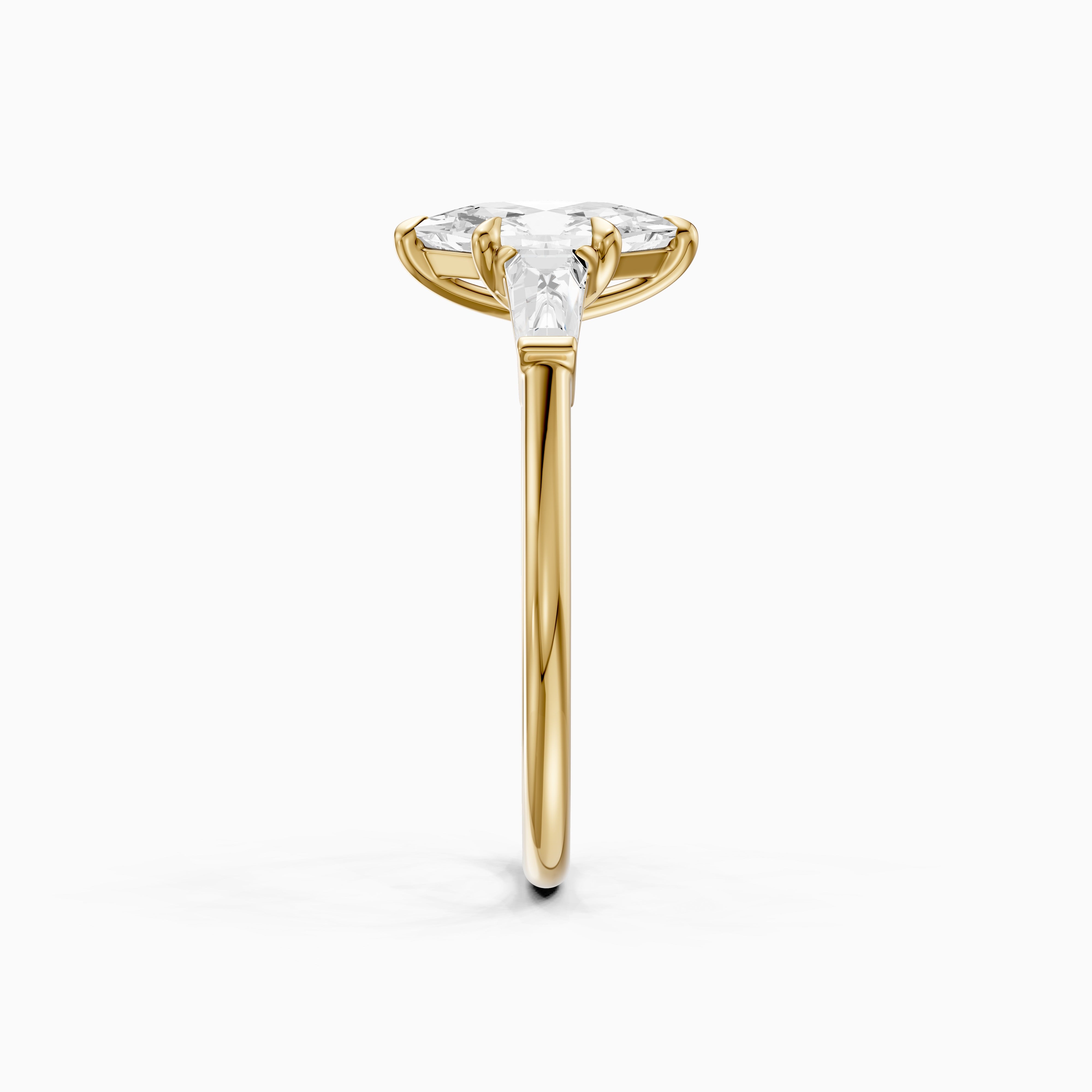 Dulce Dutch Marquise Lab Grown Diamond Three Stone Ring with Tapered Baguettes