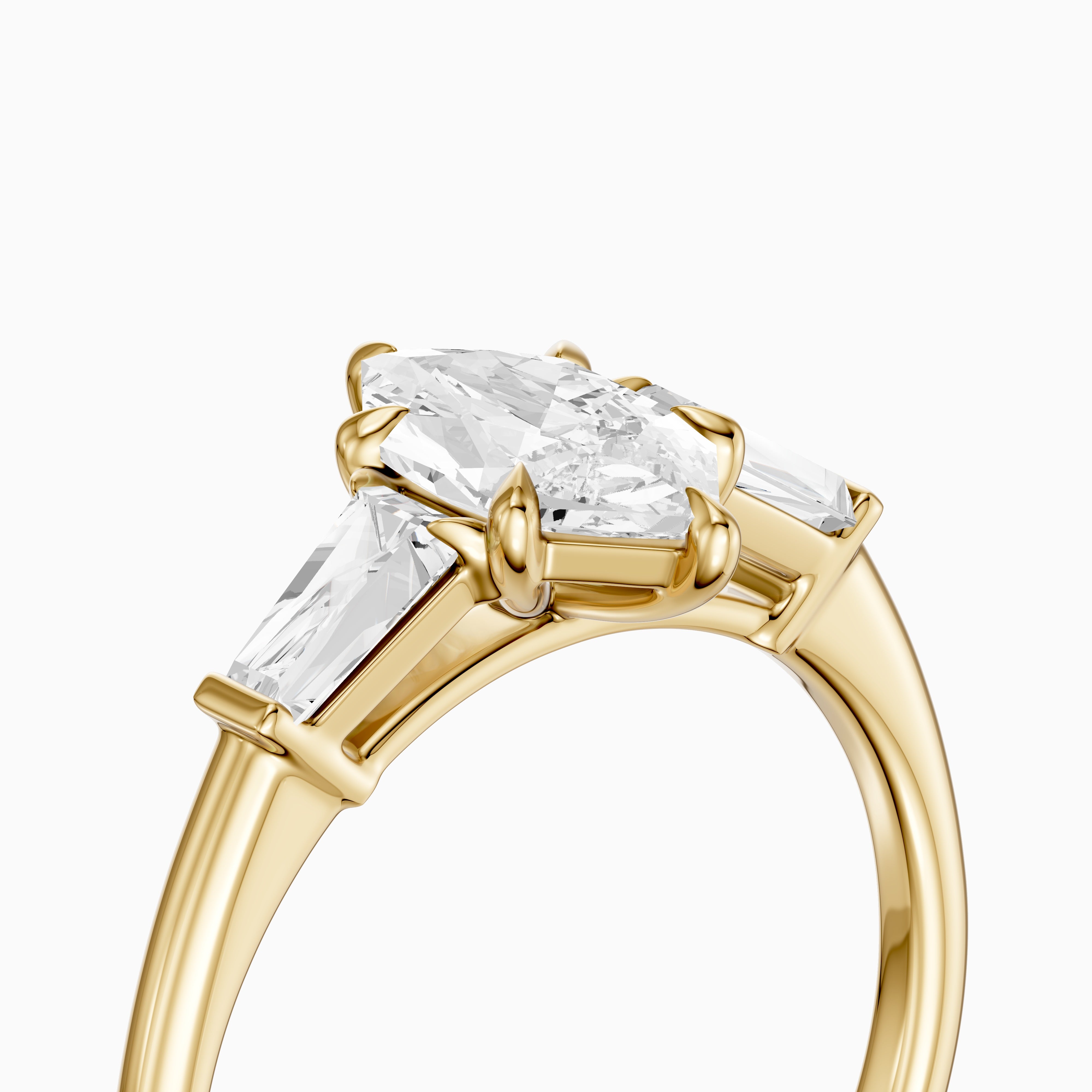Dulce Dutch Marquise Lab Grown Diamond Three Stone Ring with Tapered Baguettes
