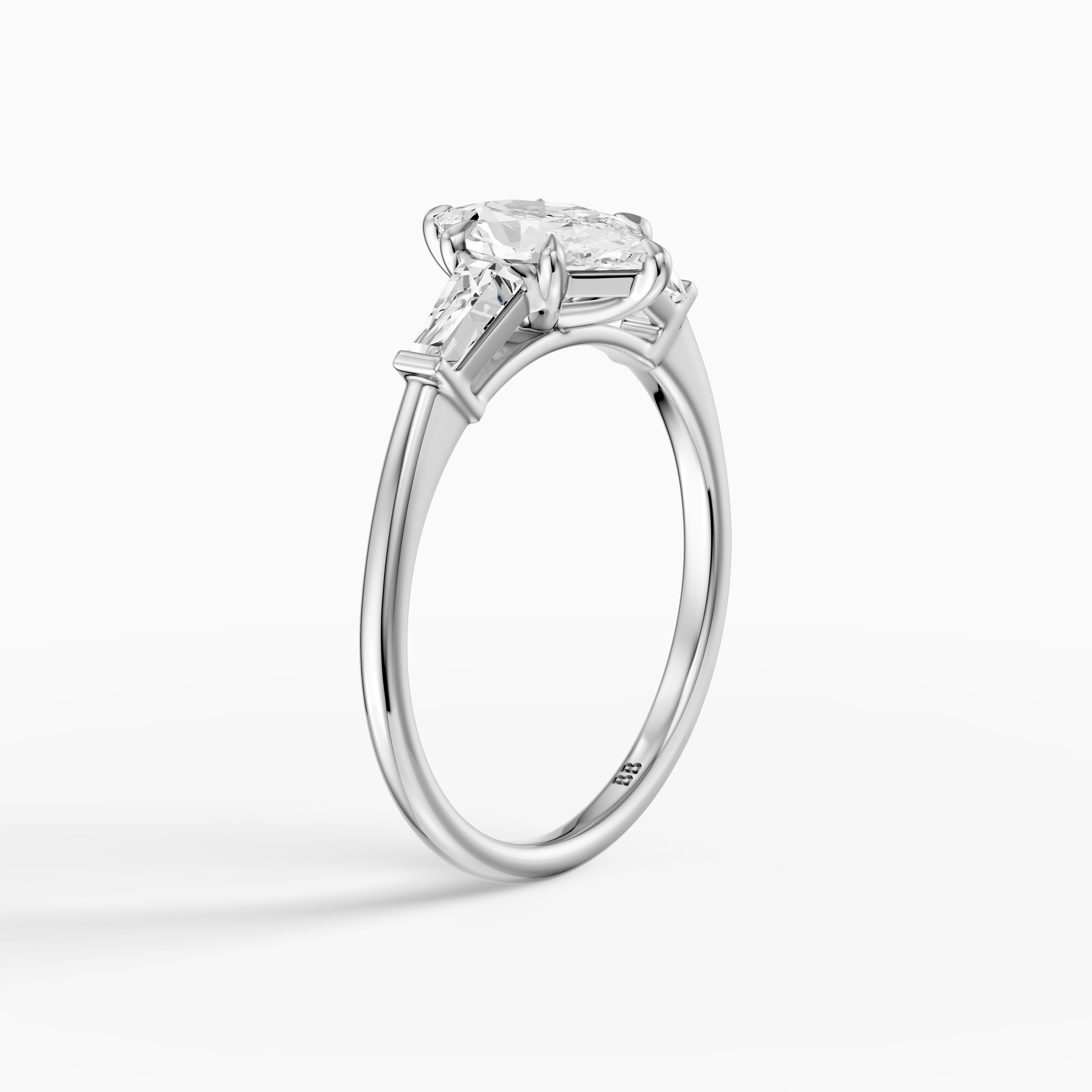 Dulce Dutch Marquise Lab Grown Diamond Three Stone Ring with Tapered Baguettes