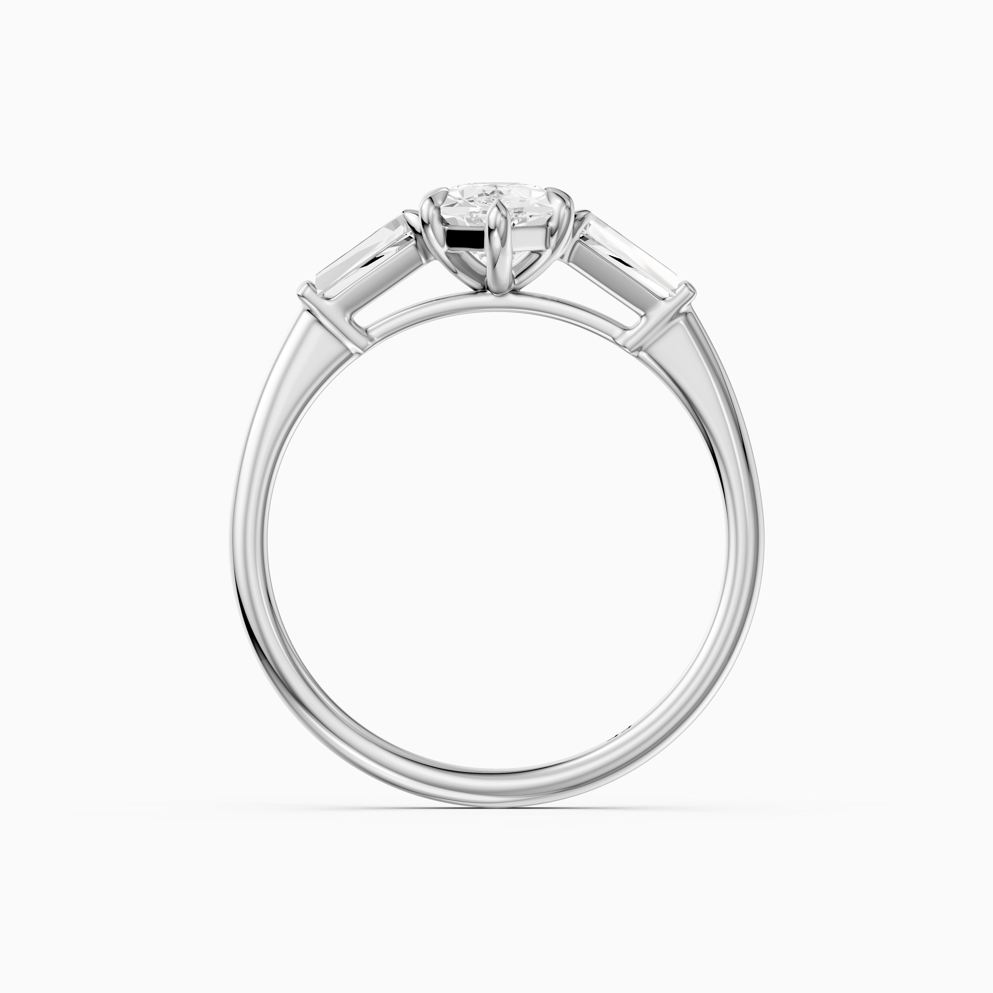 Dulce Dutch Marquise Lab Grown Diamond Three Stone Ring with Tapered Baguettes