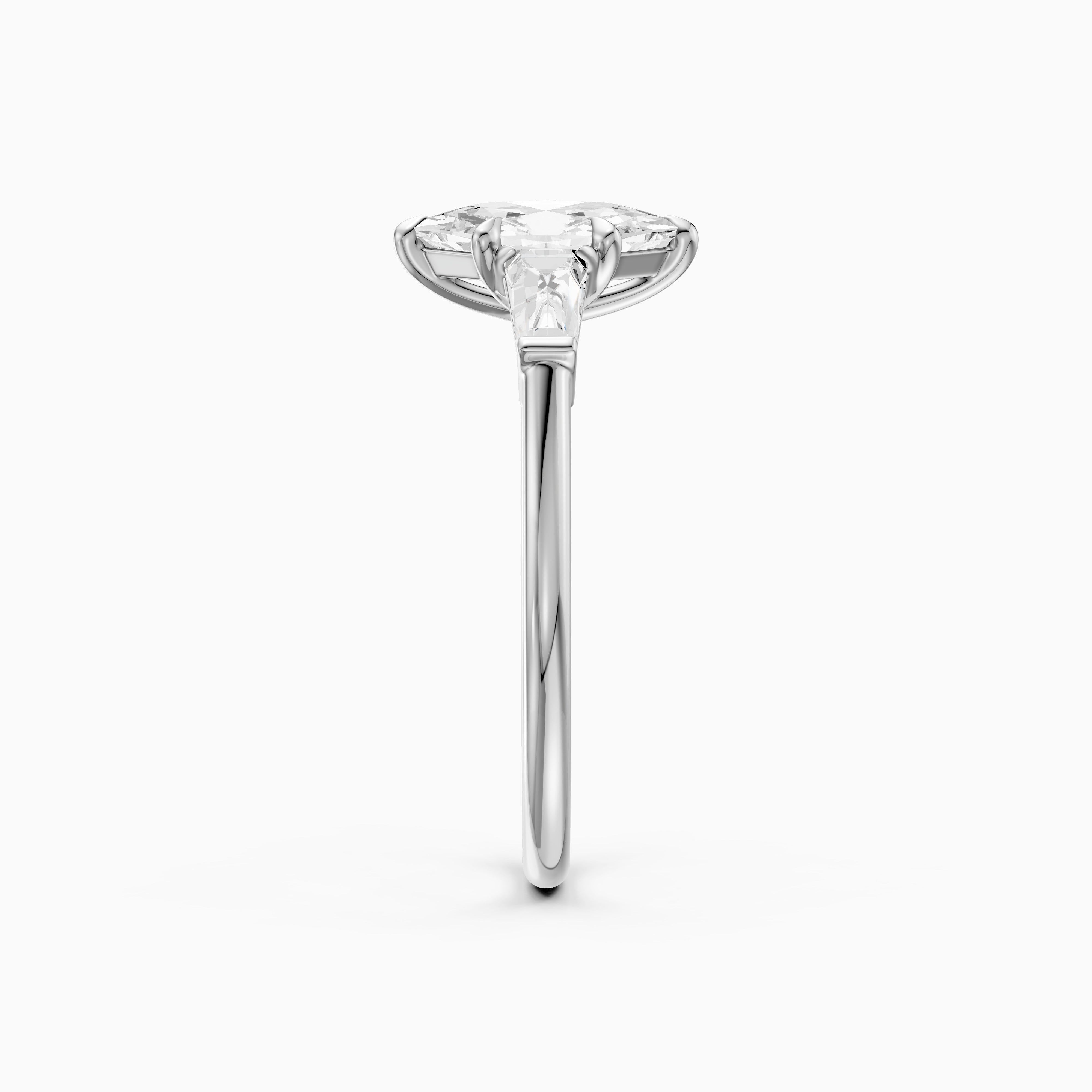 Dulce Dutch Marquise Lab Grown Diamond Three Stone Ring with Tapered Baguettes