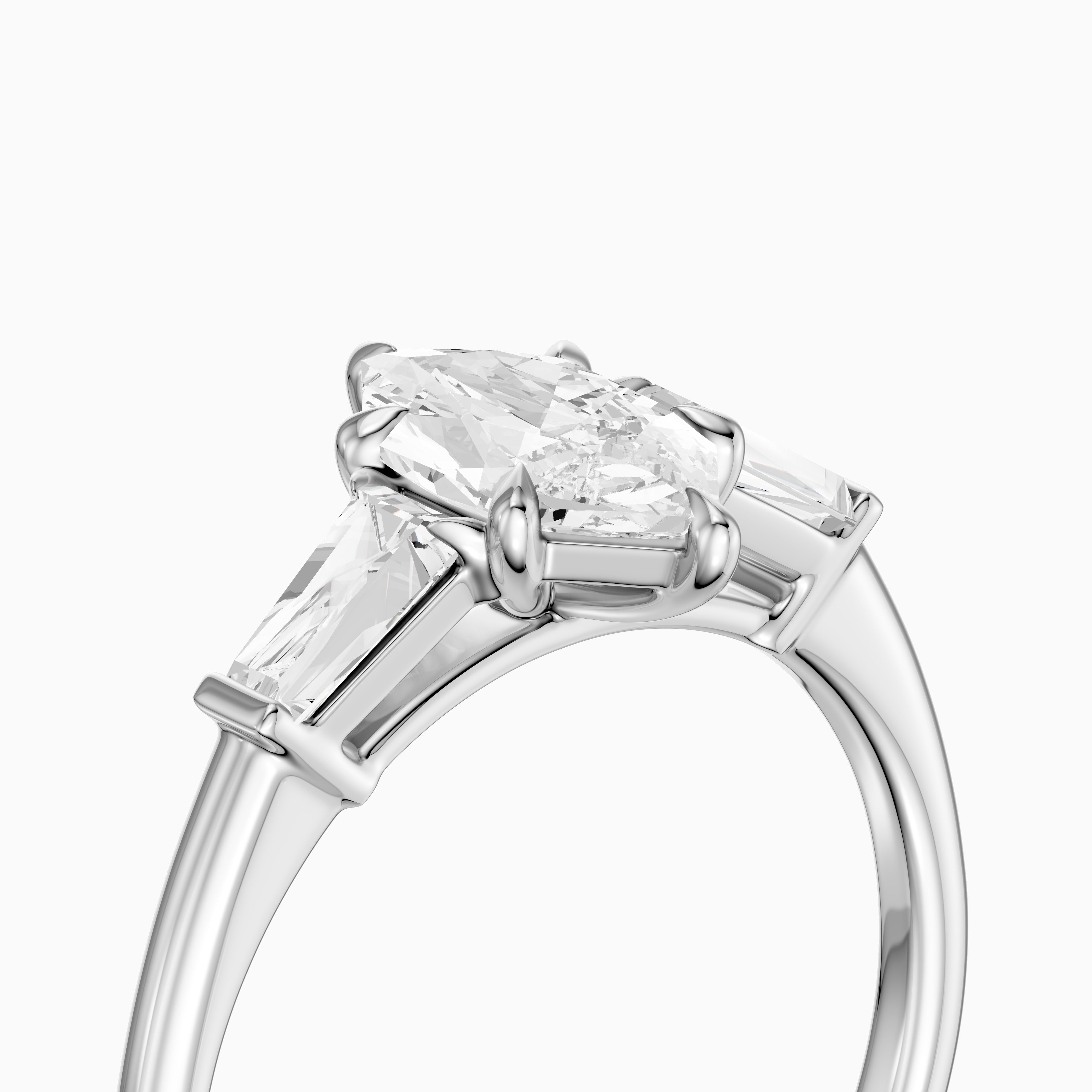 Dulce Dutch Marquise Lab Grown Diamond Three Stone Ring with Tapered Baguettes