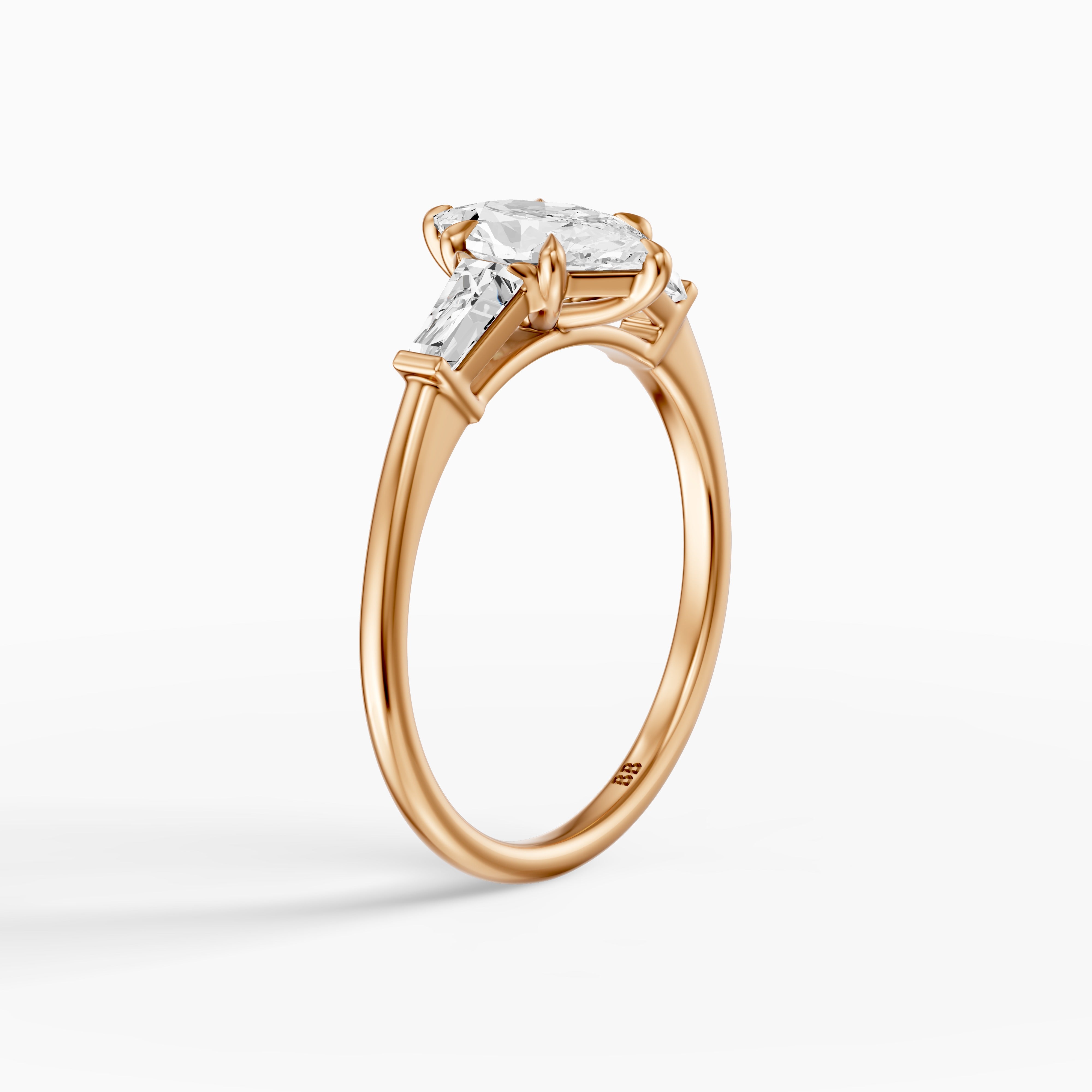 Dulce Dutch Marquise Lab Grown Diamond Three Stone Ring with Tapered Baguettes