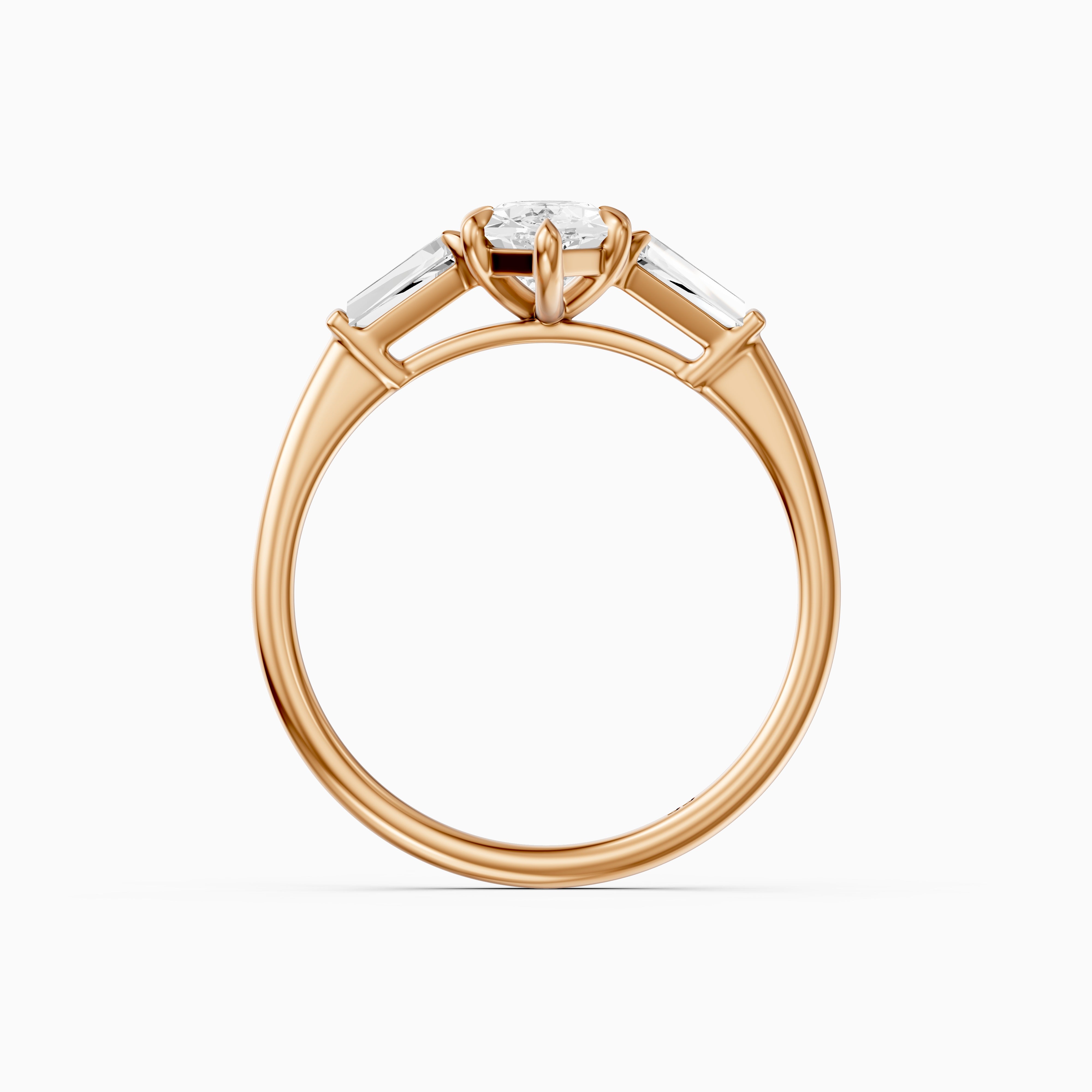 Dulce Dutch Marquise Lab Grown Diamond Three Stone Ring with Tapered Baguettes