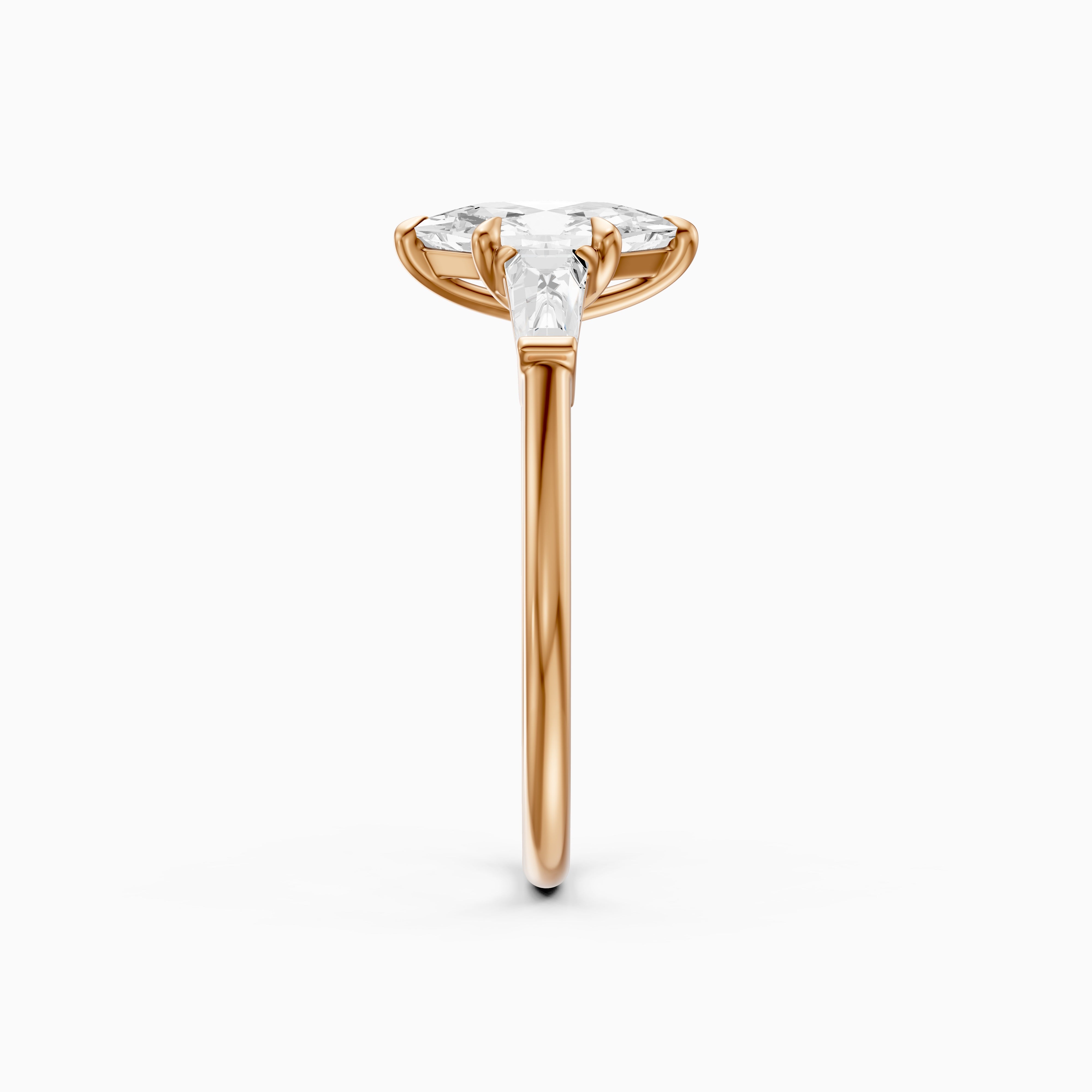 Dulce Dutch Marquise Lab Grown Diamond Three Stone Ring with Tapered Baguettes