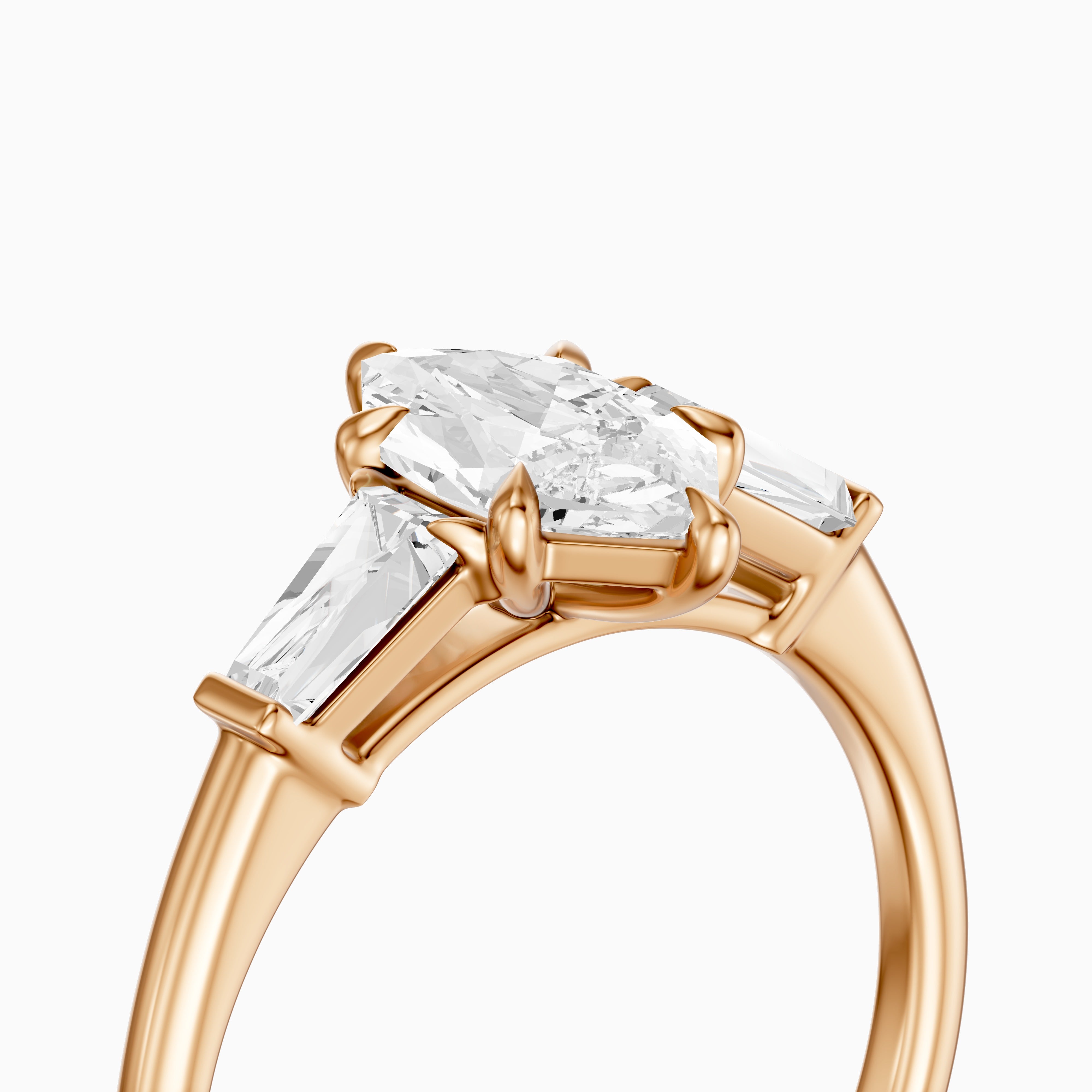 Dulce Dutch Marquise Lab Grown Diamond Three Stone Ring with Tapered Baguettes