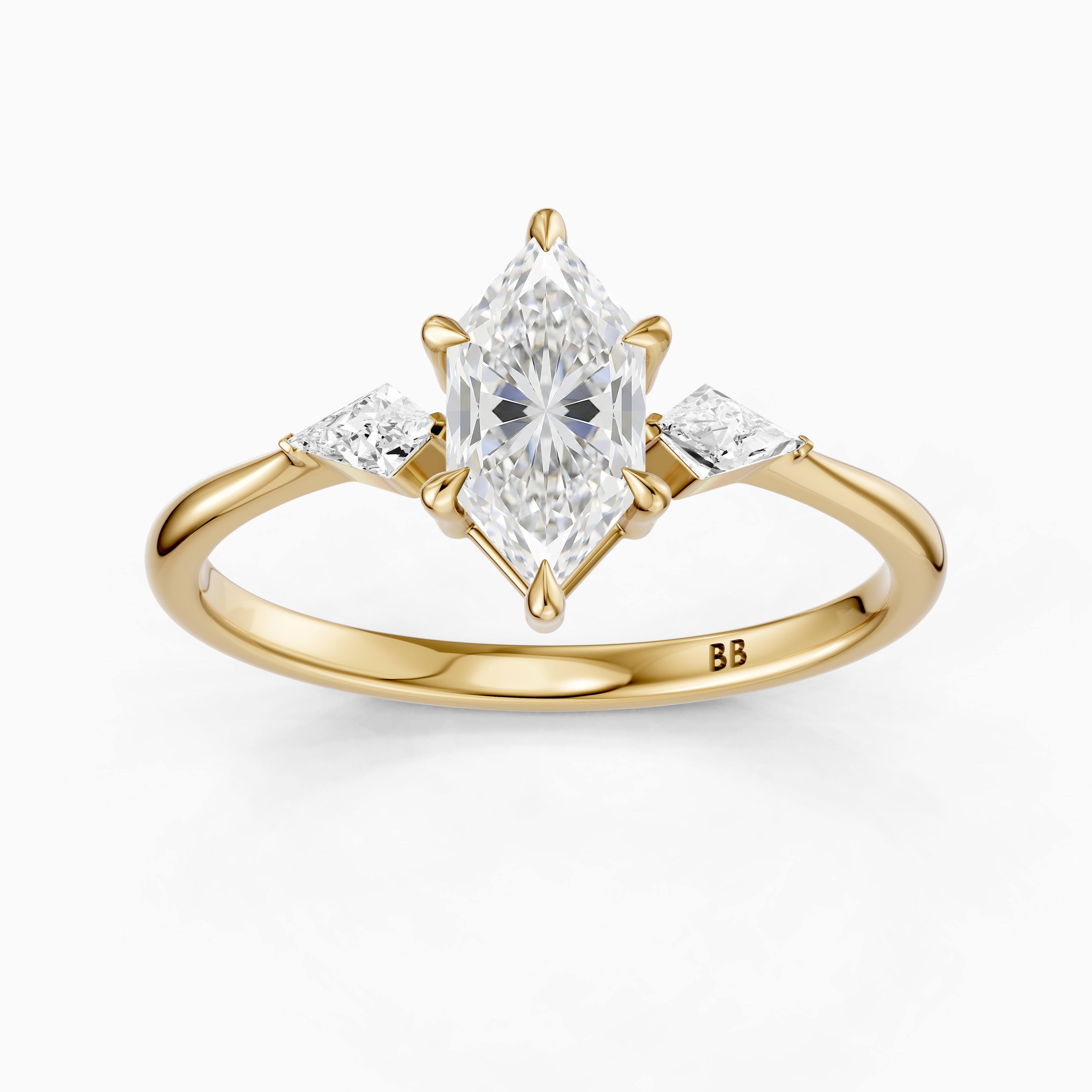 Graca Dutch Marquise Lab Grown Diamond Three-Stone Ring with Kite Diamonds