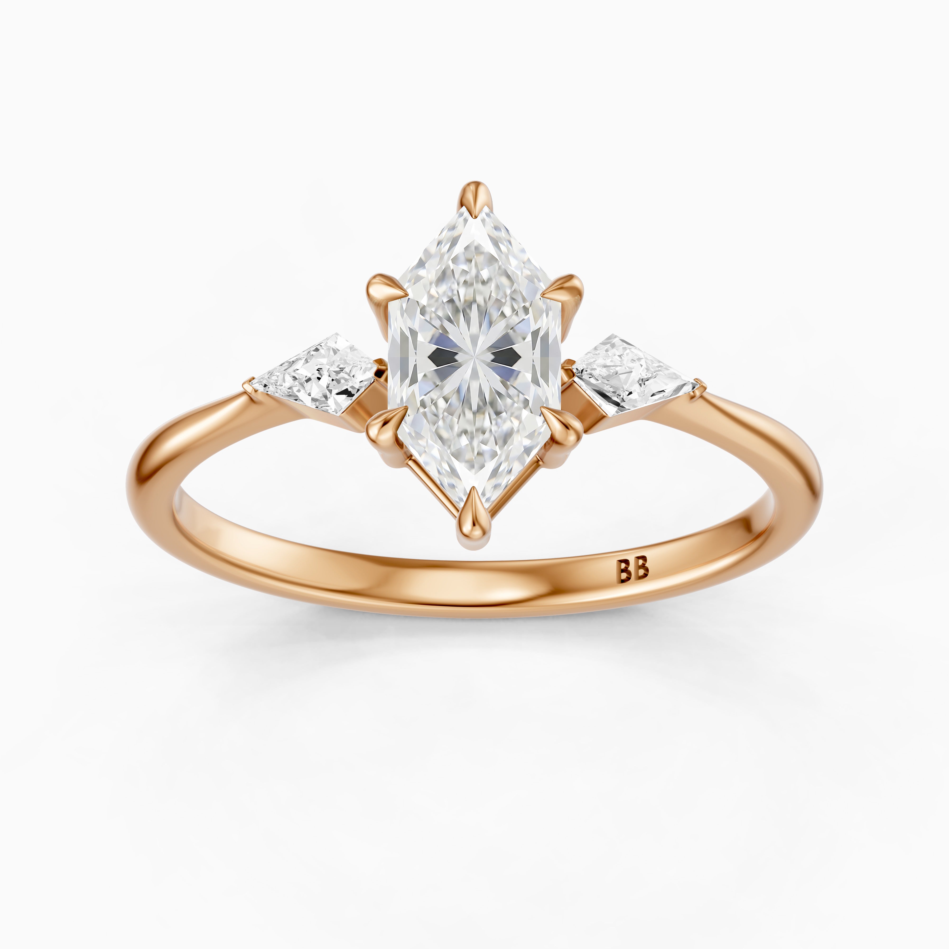 Graca Dutch Marquise Lab Grown Diamond Three-Stone Ring with Kite Diamonds