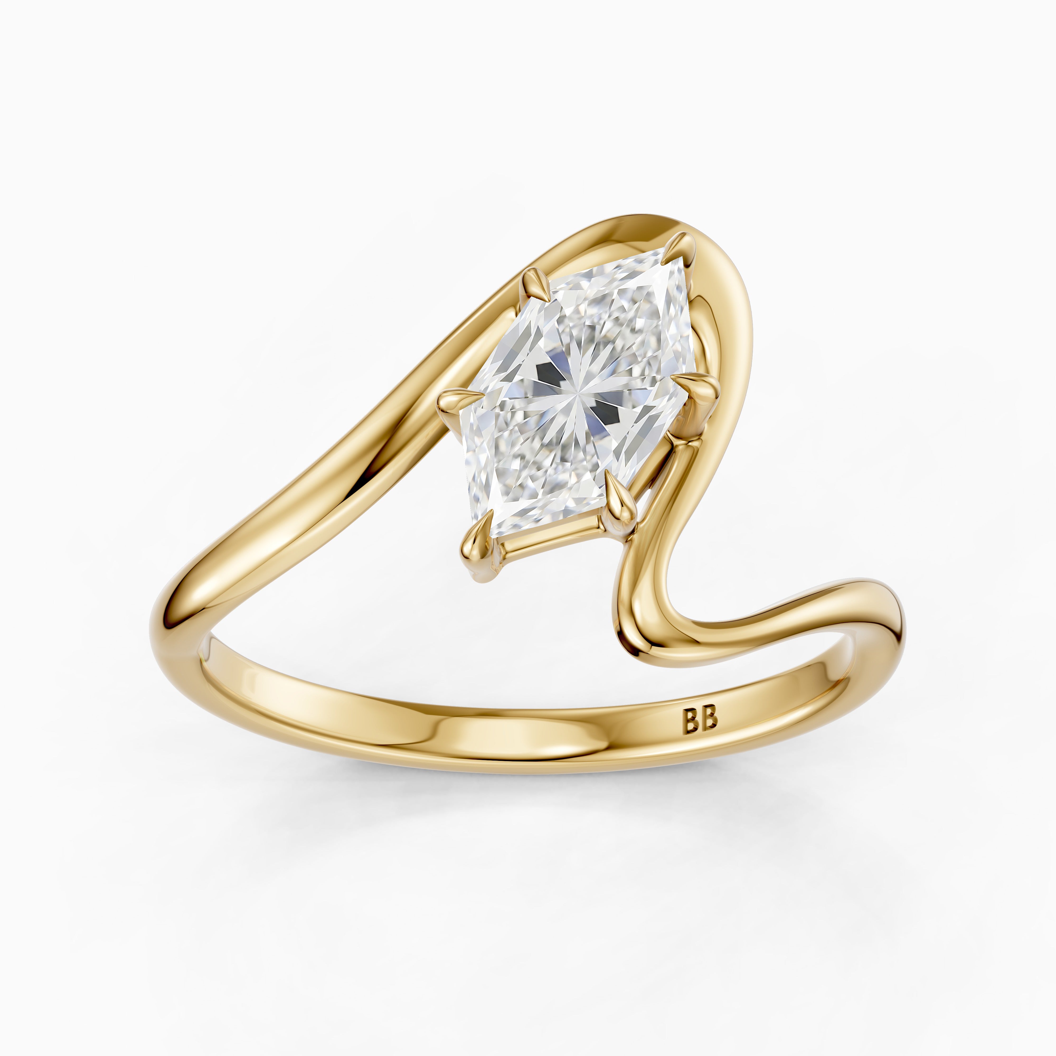 Regina Dutch Marquise Moissanite Diamond Bypass Wave Solitaire Ring