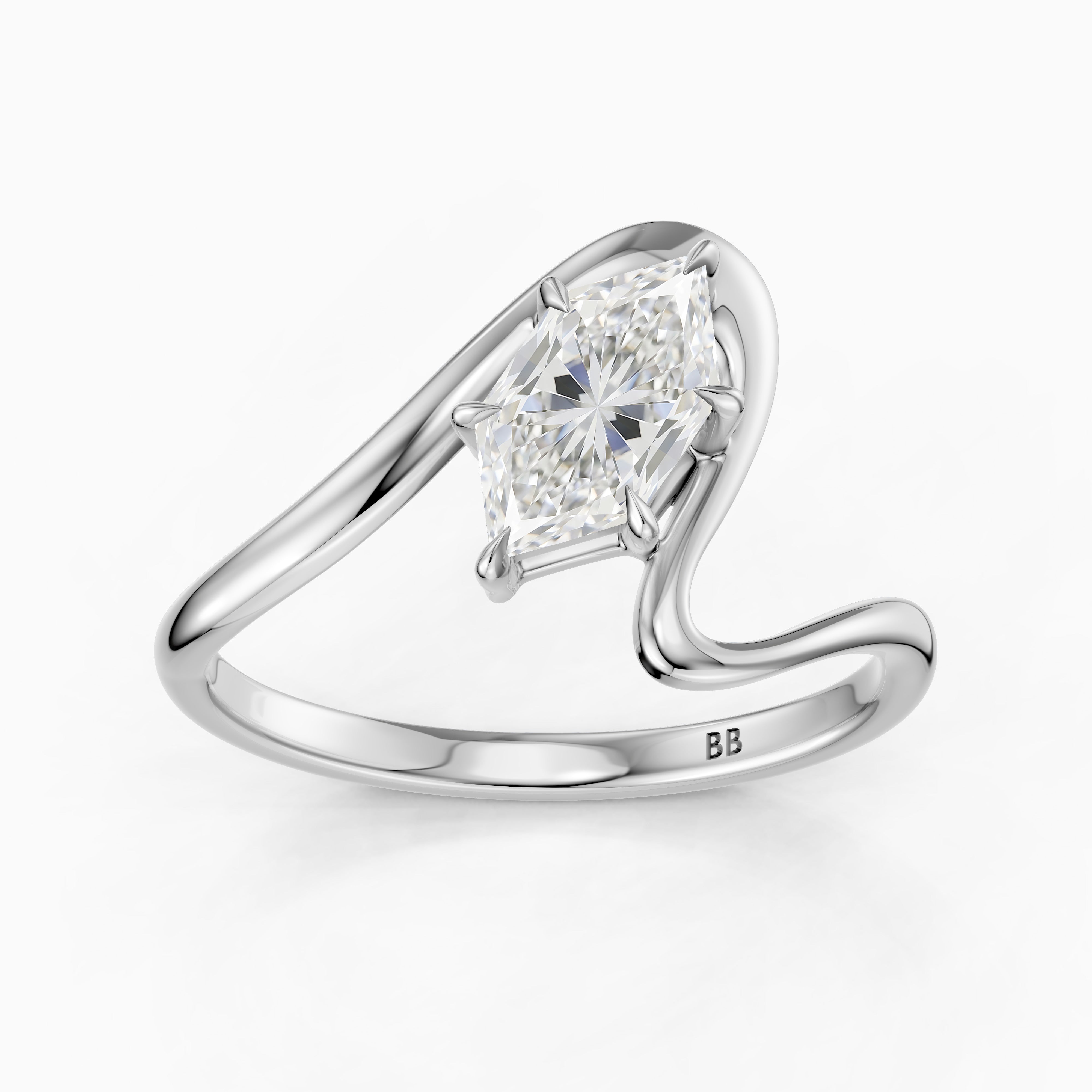 Regina Dutch Marquise Moissanite Diamond Bypass Wave Solitaire Ring