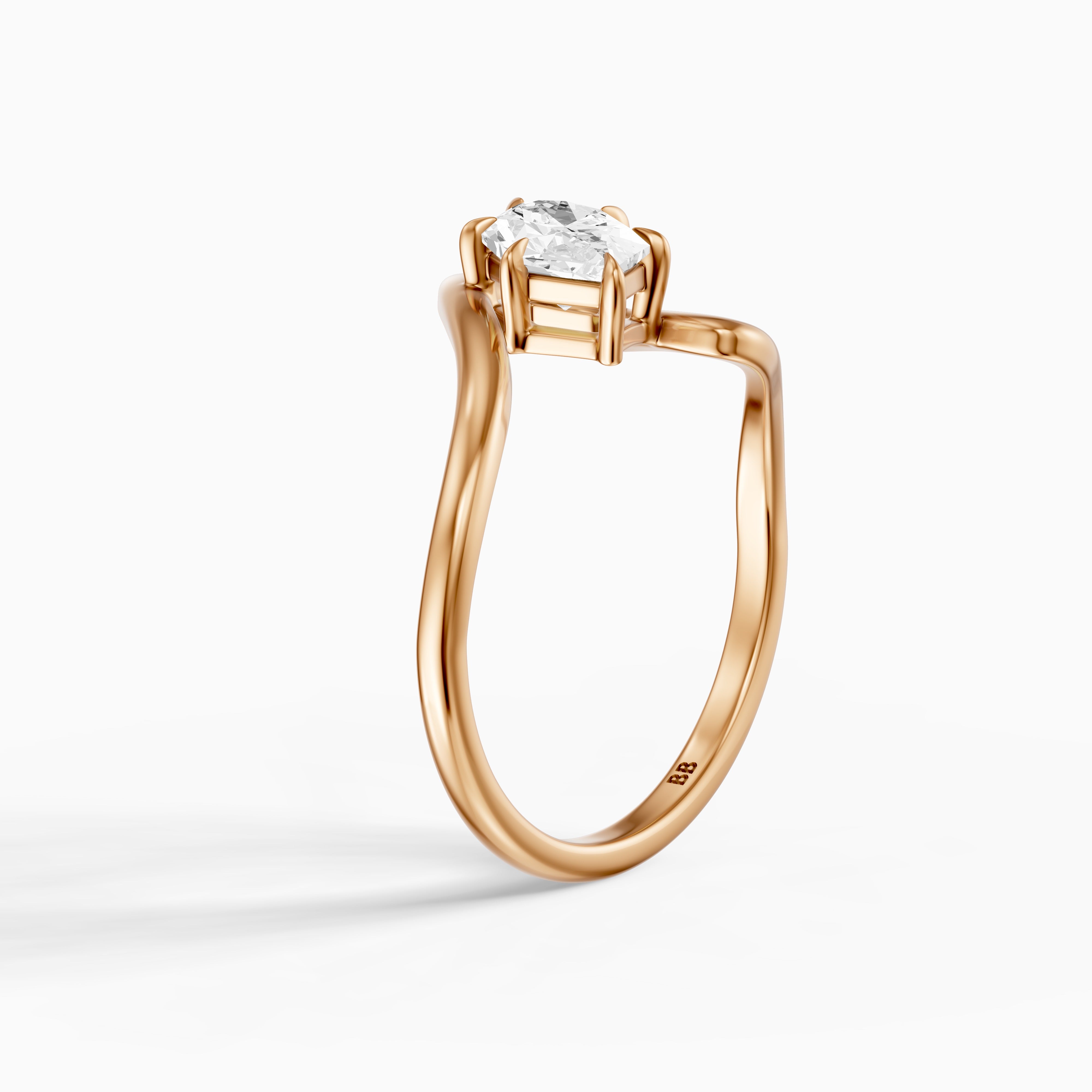 Regina Dutch Marquise Moissanite Diamond Bypass Wave Solitaire Ring
