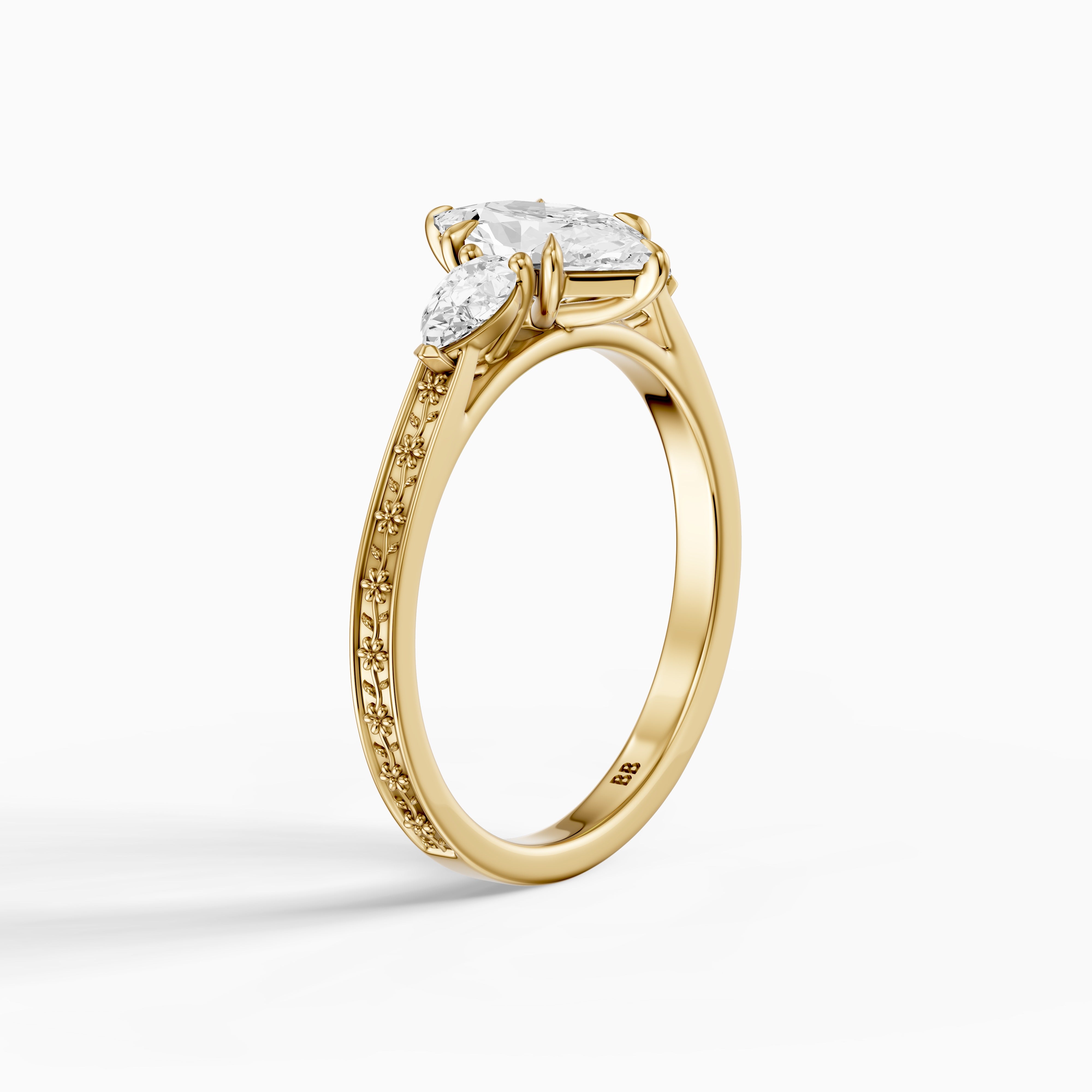 Alzira Dutch Marquise Cut Lab Grown Diamond Vintage Three Stone Ring