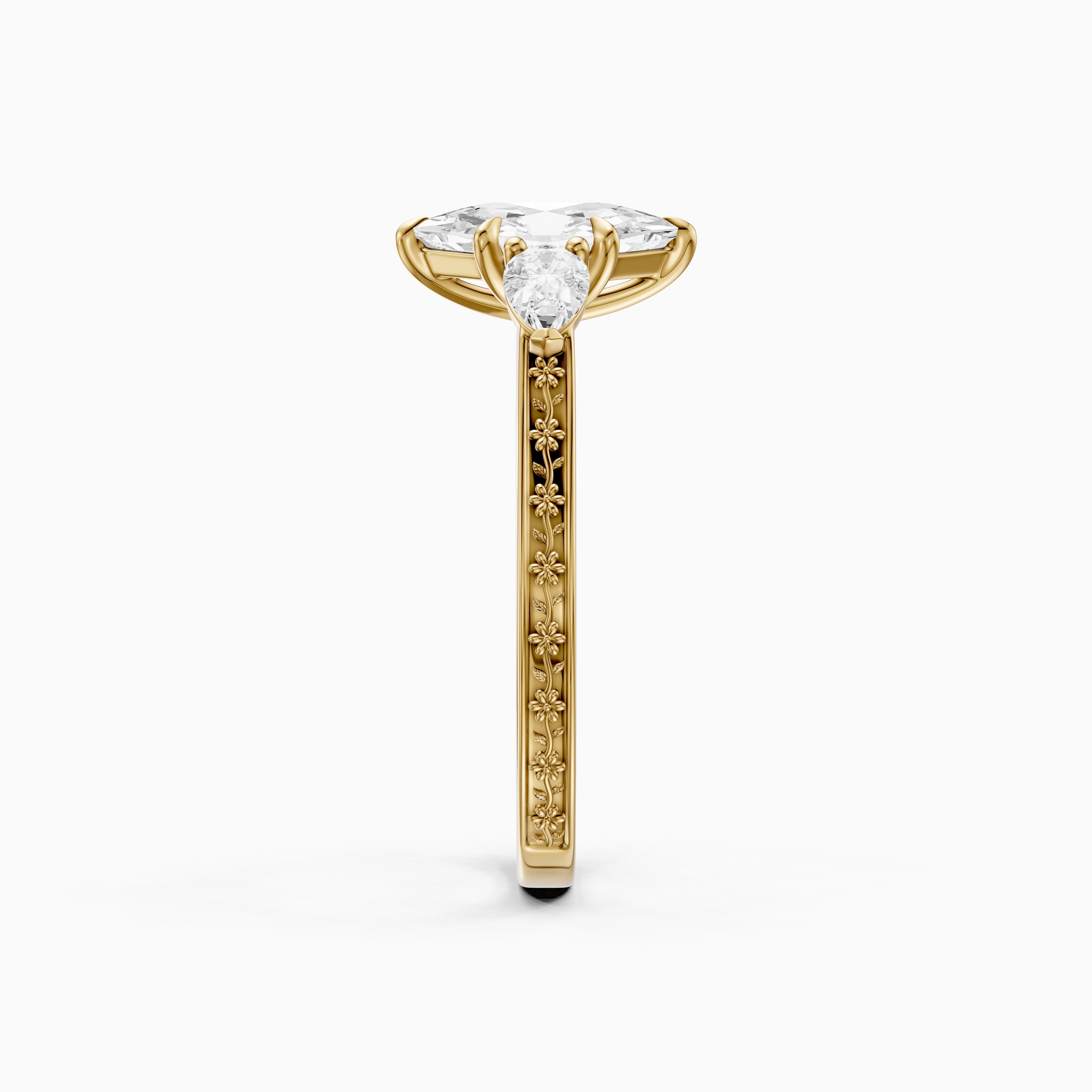 Alzira Dutch Marquise Cut Lab Grown Diamond Vintage Three Stone Ring