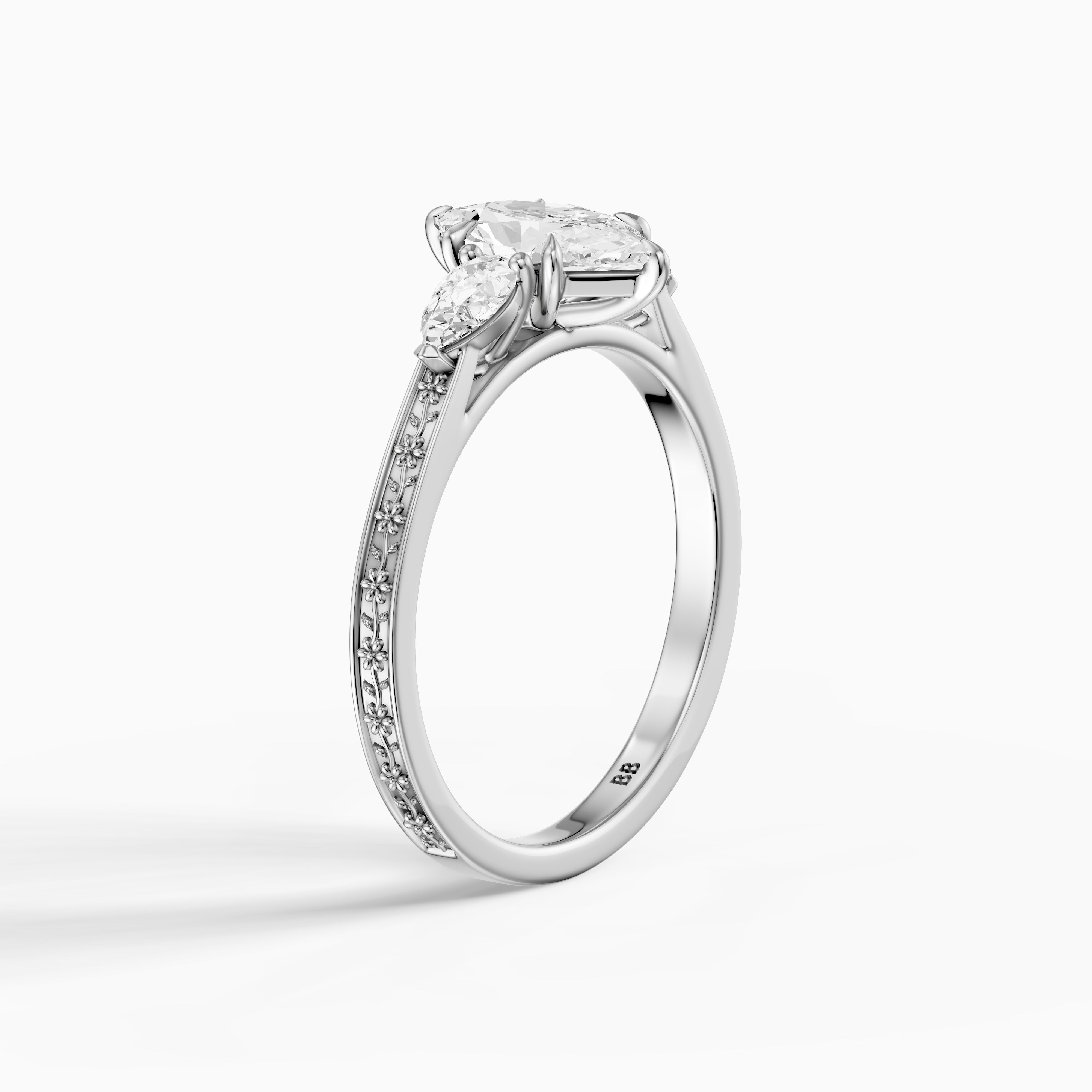 Alzira Dutch Marquise Cut Lab Grown Diamond Vintage Three Stone Ring