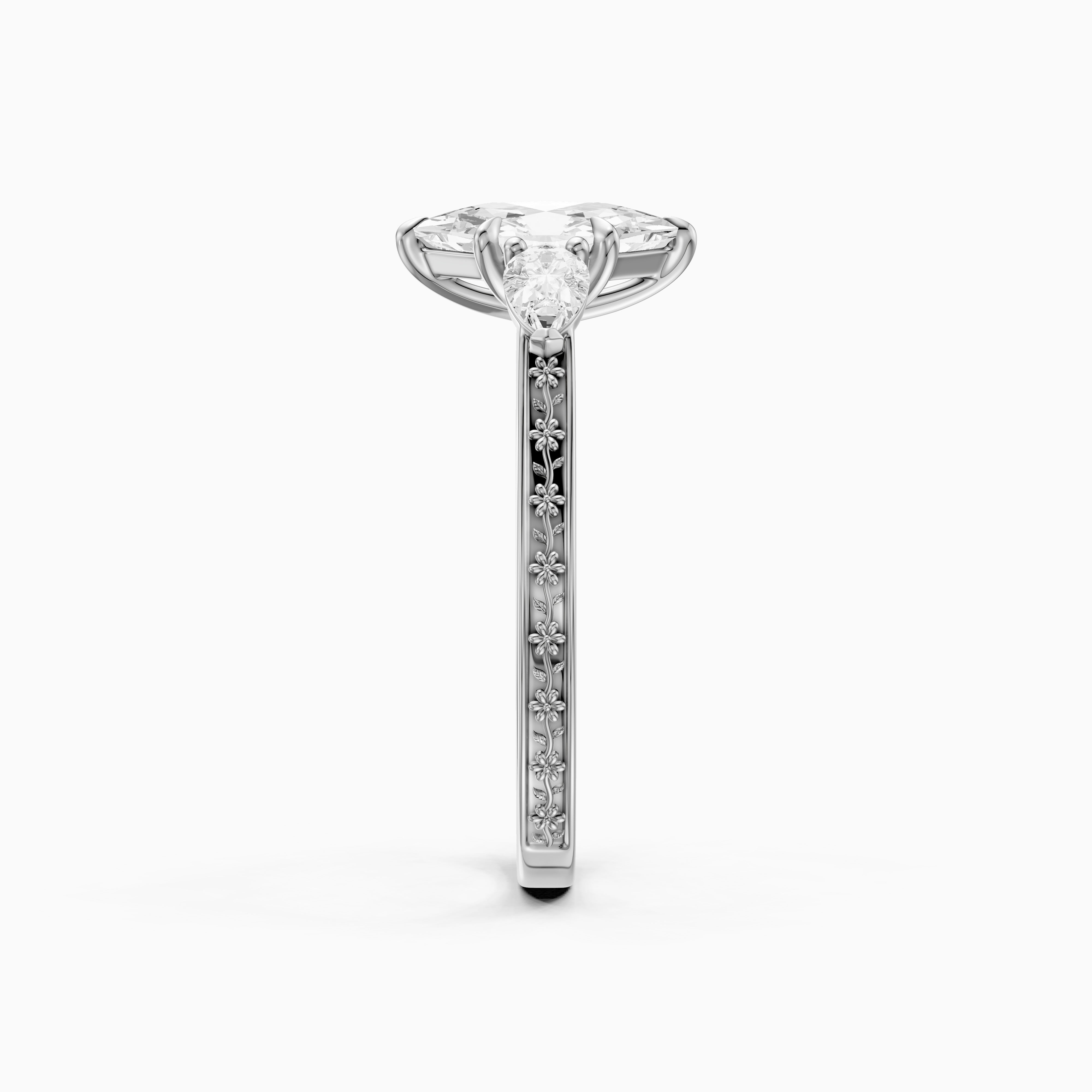 Alzira Dutch Marquise Cut Lab Grown Diamond Vintage Three Stone Ring