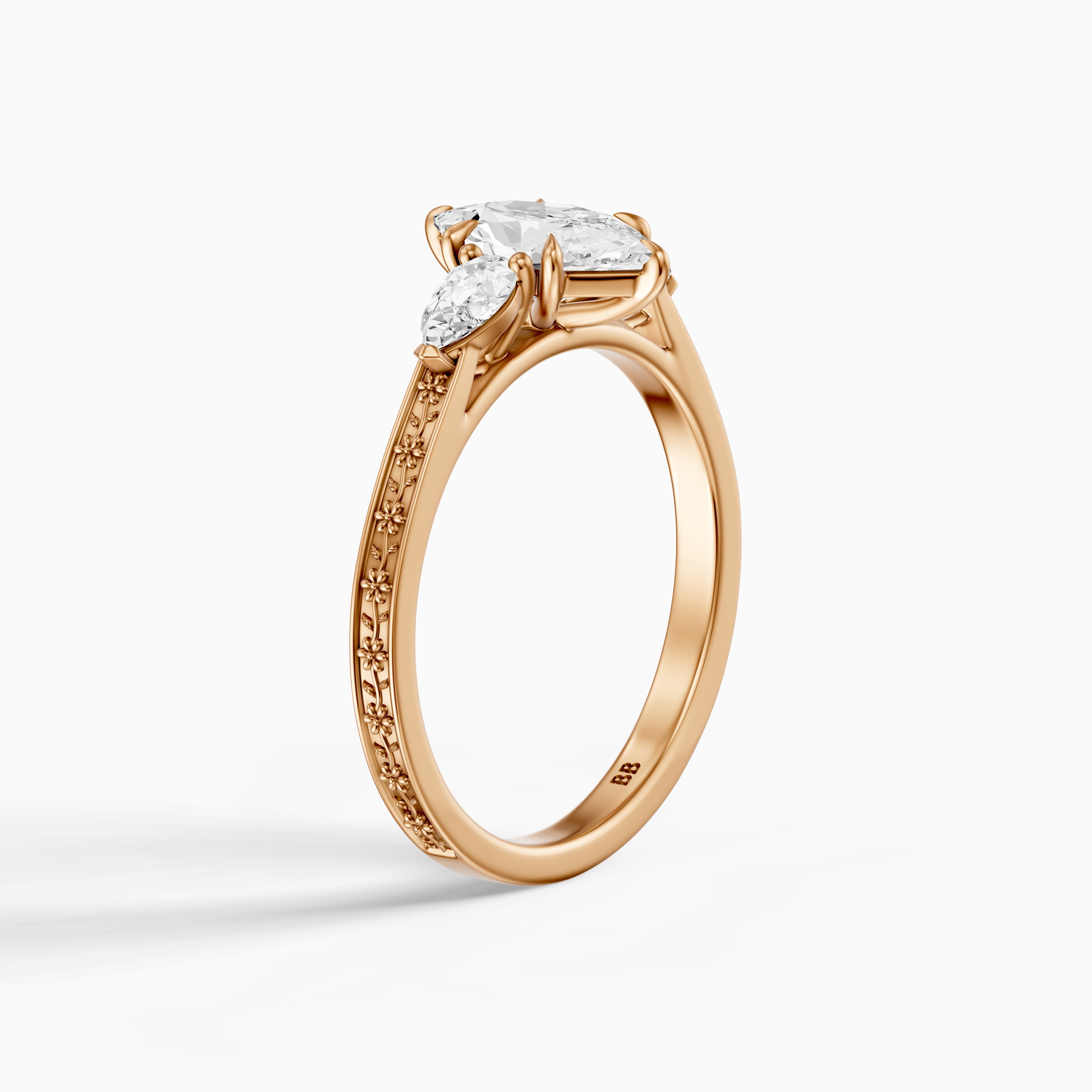 Alzira Dutch Marquise Cut Lab Grown Diamond Vintage Three Stone Ring