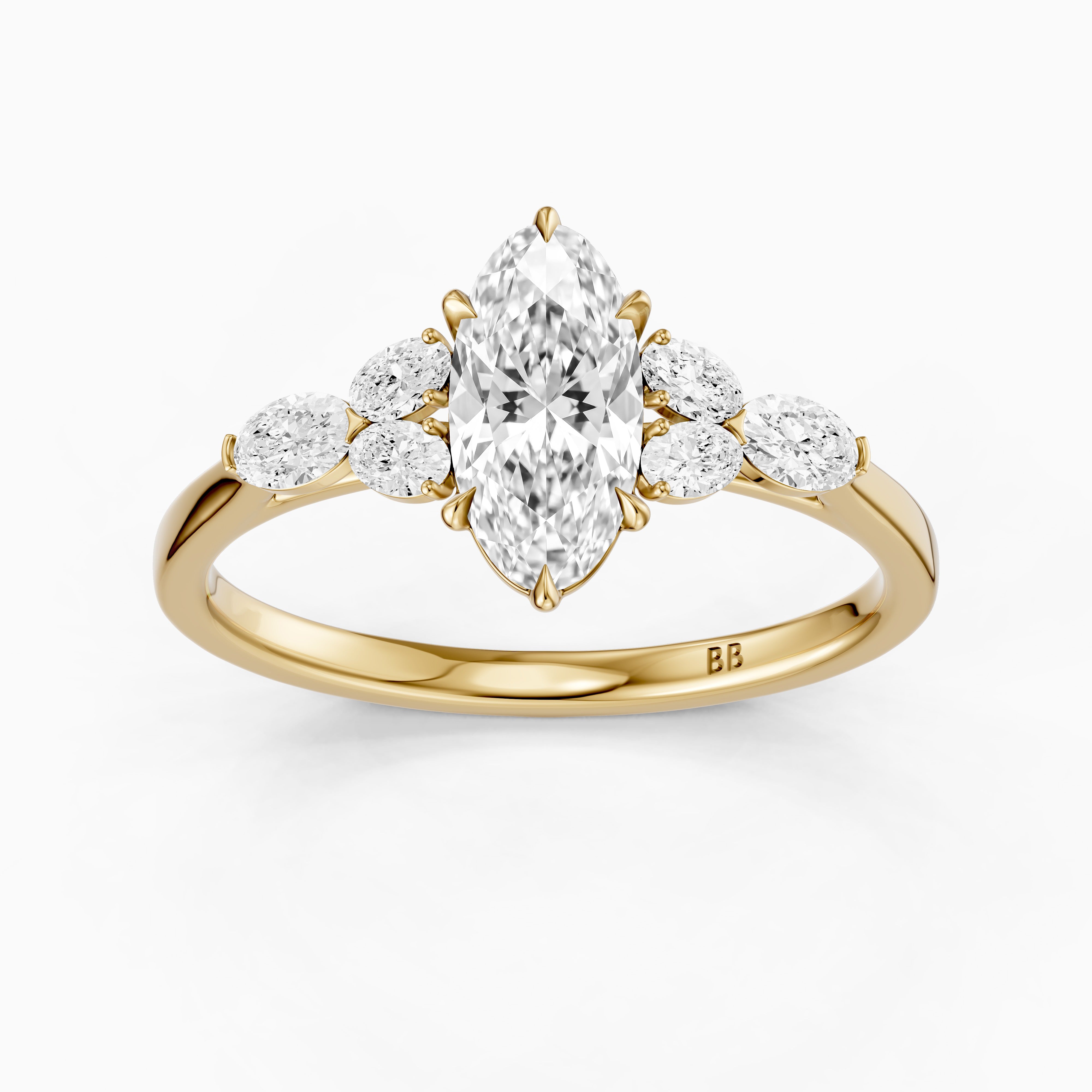 Aroa Moval Cut Moissanite Diamond Ring with Oval Side Stones