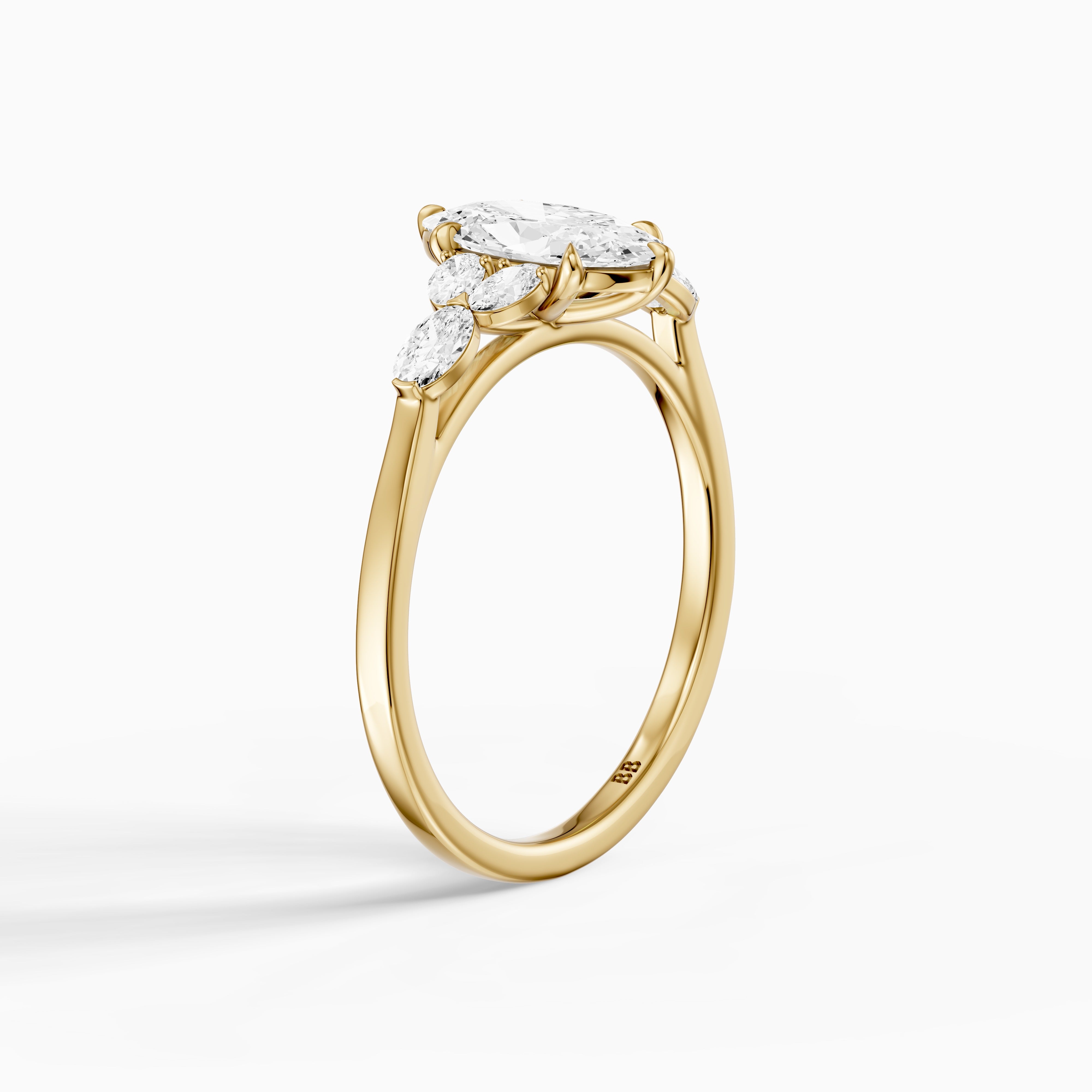 Aroa Moval Cut Moissanite Diamond Ring with Oval Side Stones